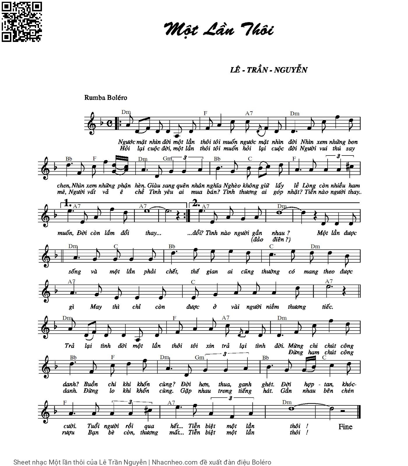 Sheet PDF of Một lần thôi