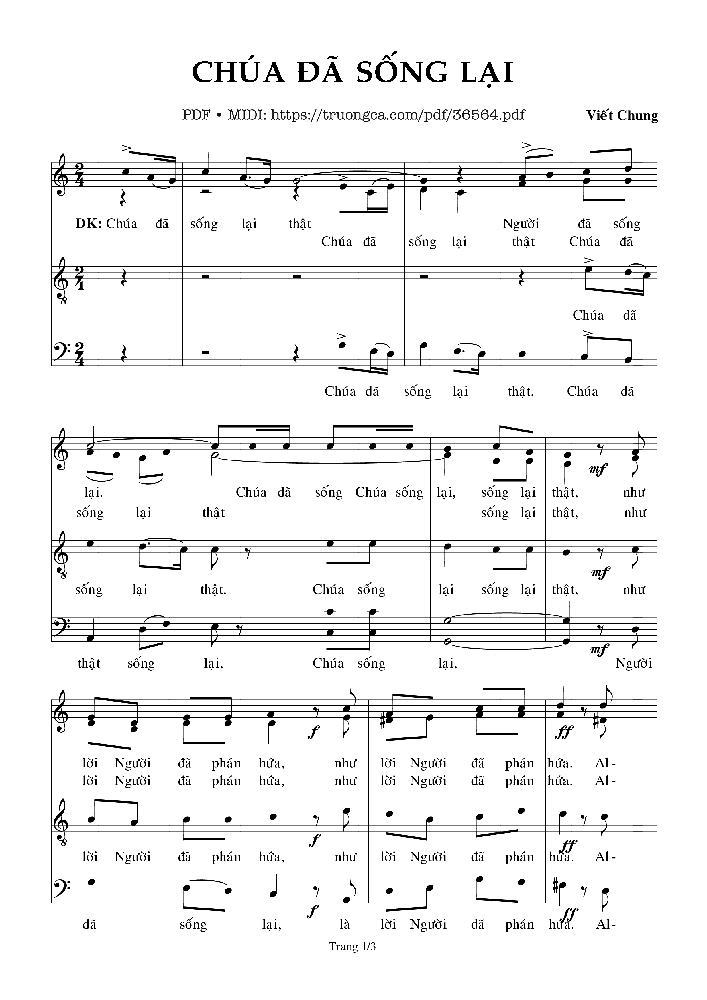 Page 1 of Sheet music PDF Chúa Đã Sống Lại - Viết Chung