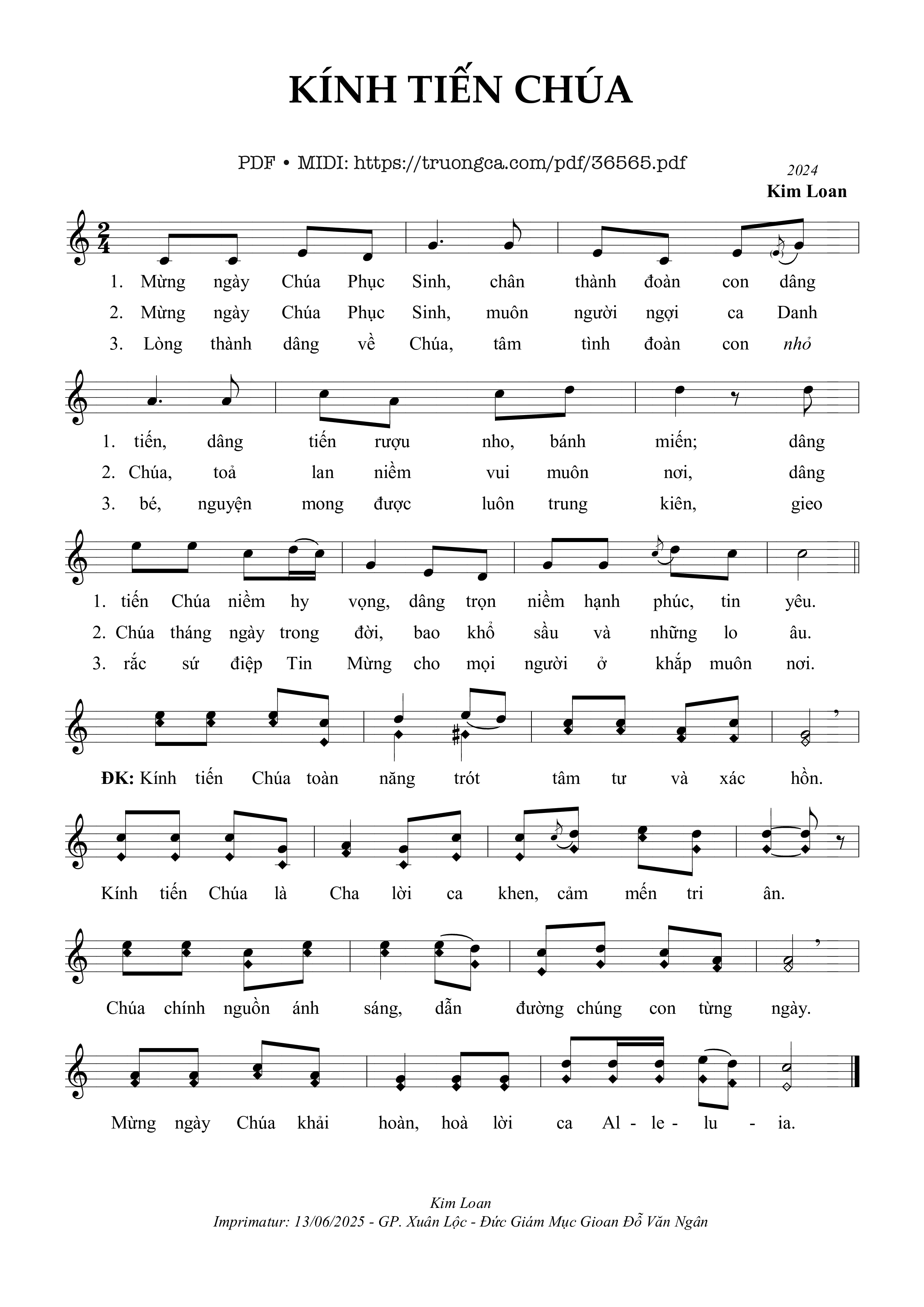 Page 1 of Sheet music PDF Kính Tiến Chúa - Kim Loan