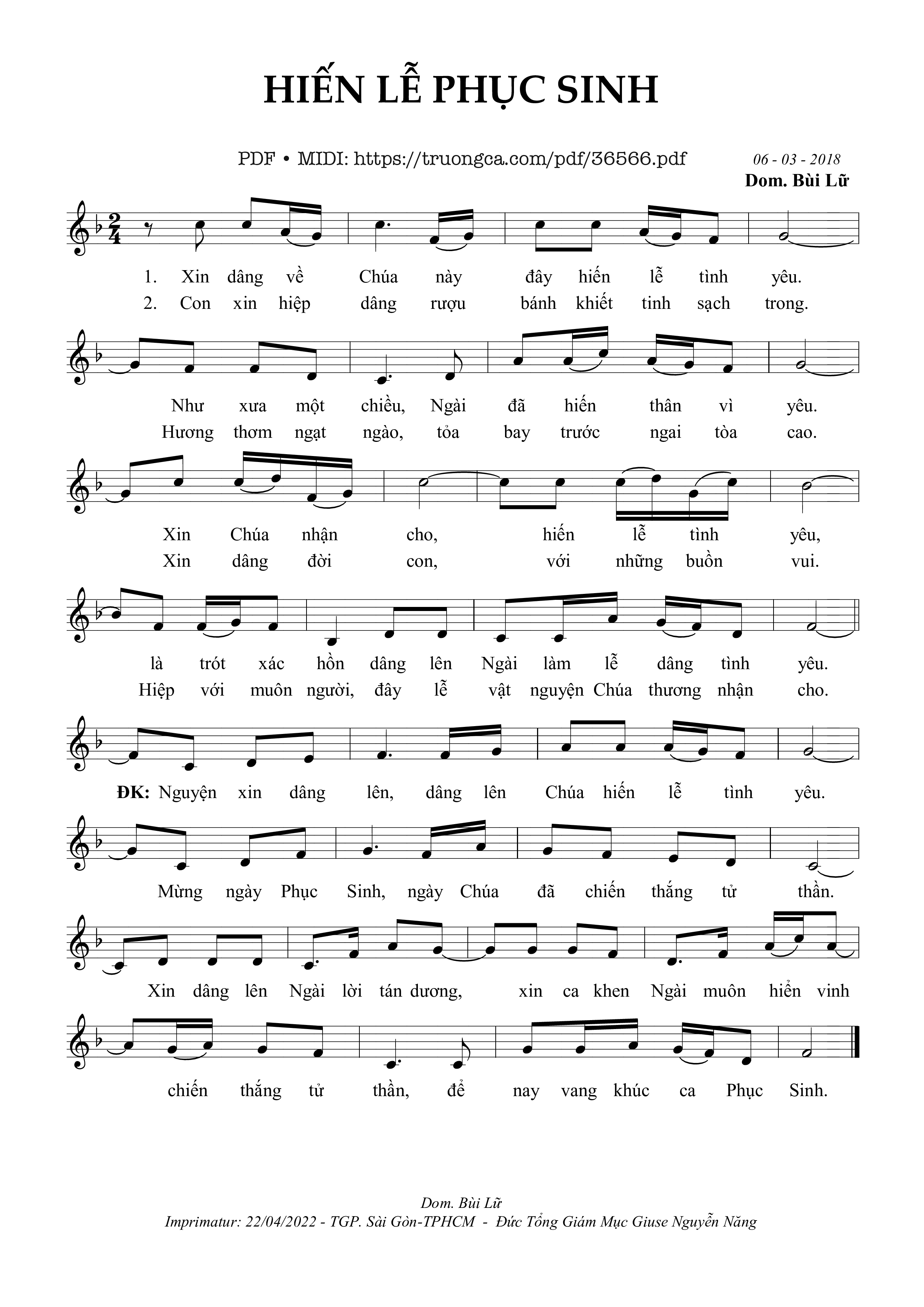 Page 1 of Sheet music PDF Hiến Lễ Phục Sinh - Bùi Lữ
