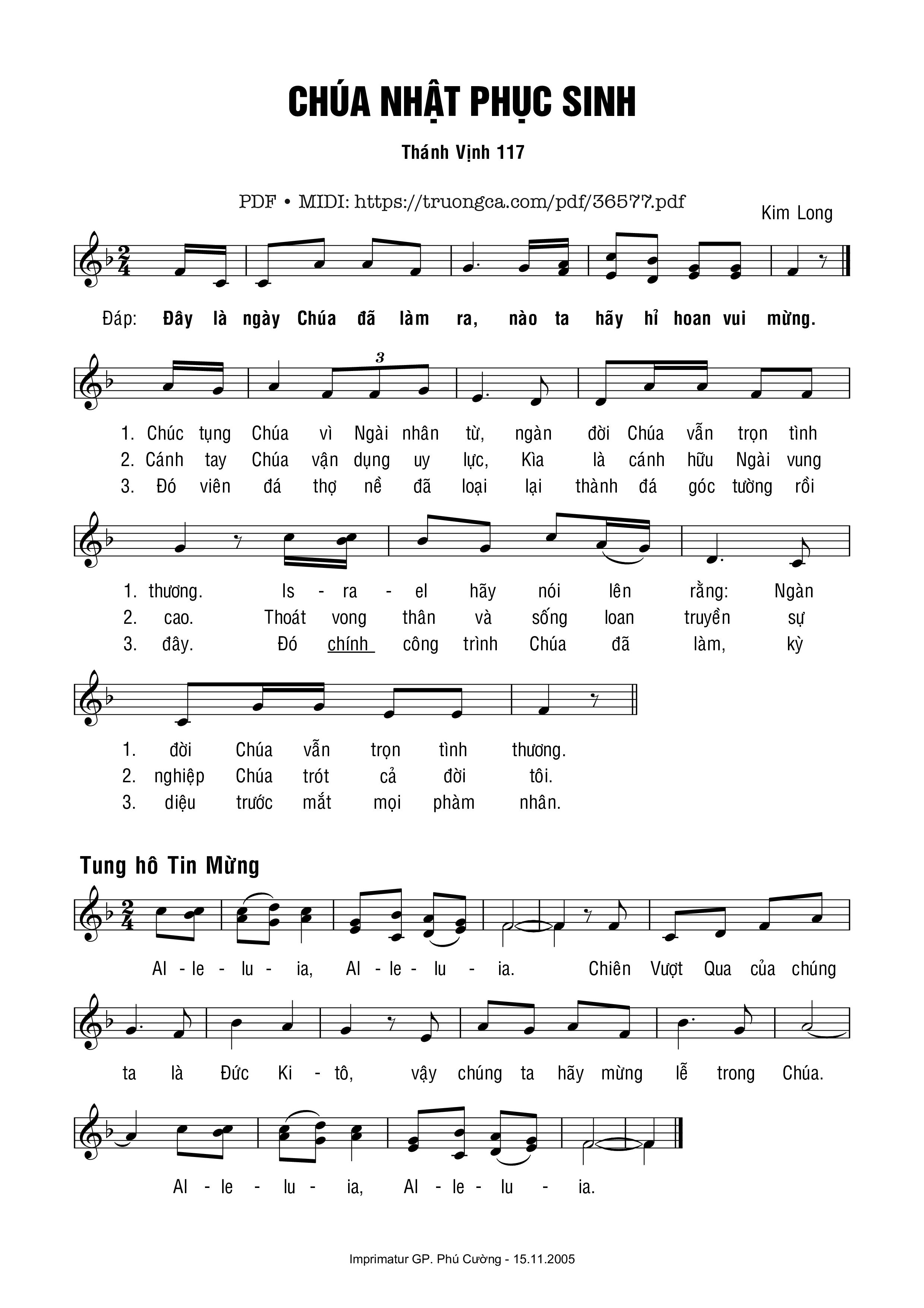 Page 1 of Sheet music PDF Thánh Vịnh 117, Chúa Nhật Phục Sinh - Kim Long
