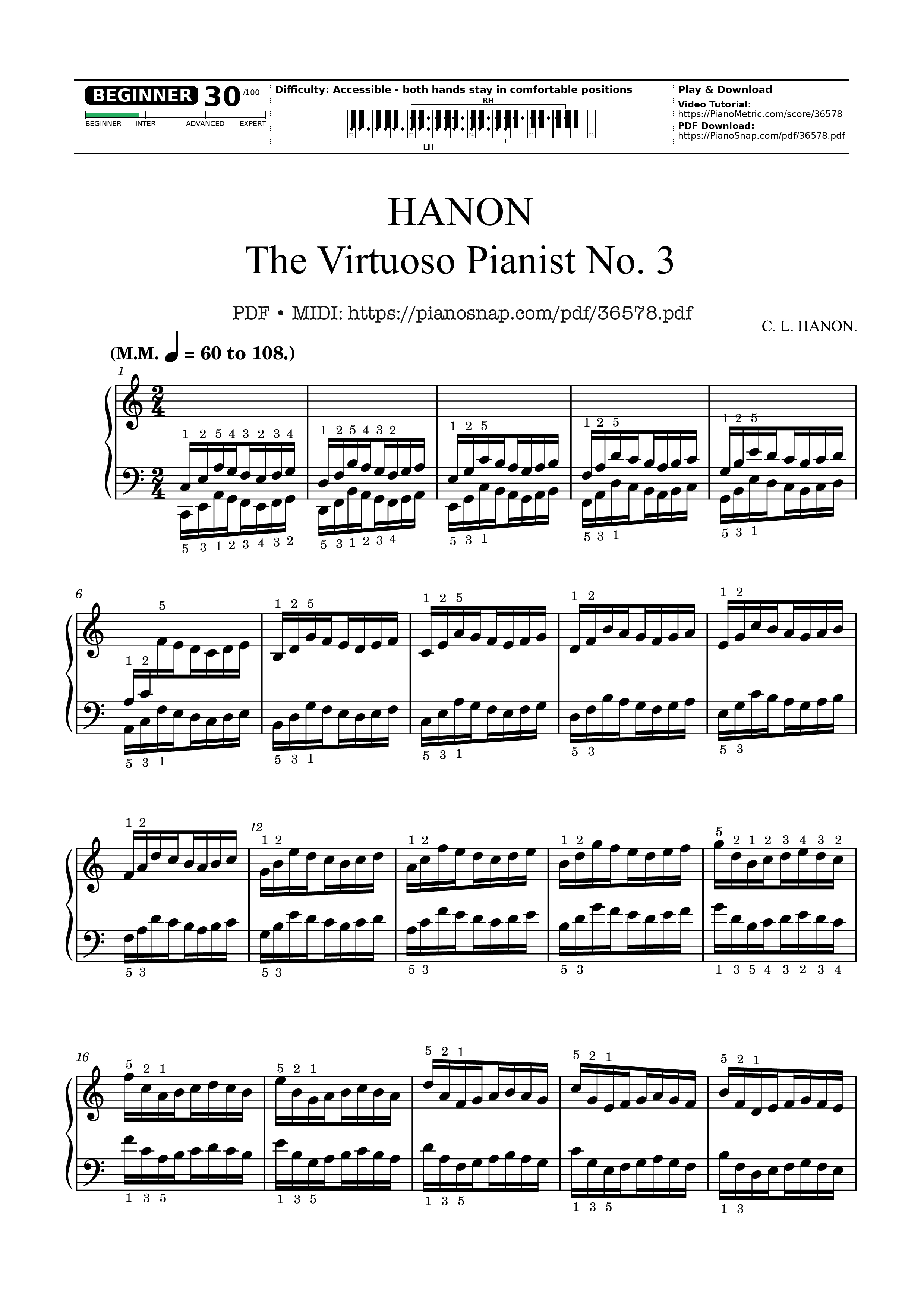 Page 1 of Sheet music PDF Hanon - The Virtuoso Pianist No. 3 - Charles-Louis Hanon