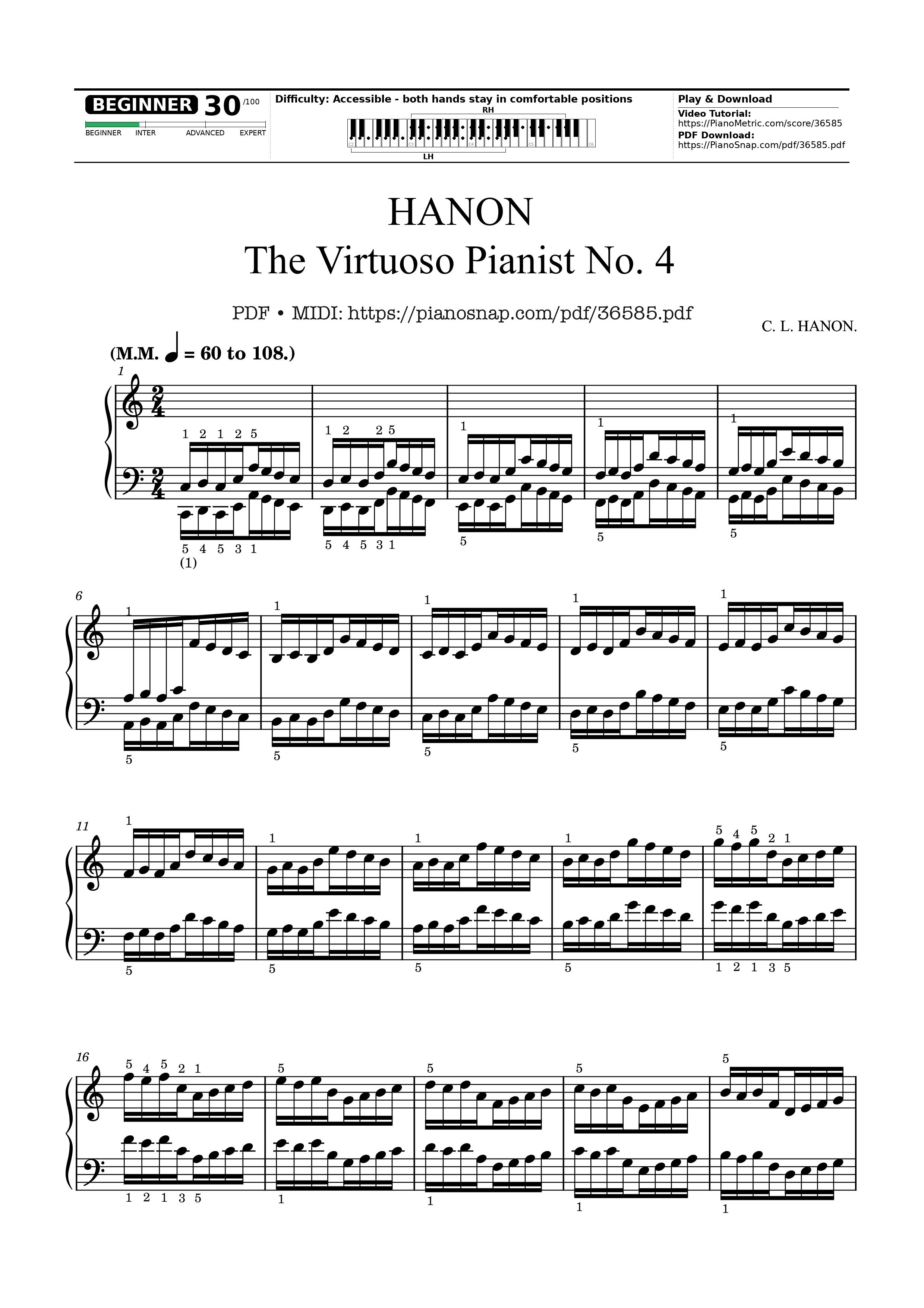 Page 1 of Sheet music PDF Hanon - The Virtuoso Pianist No. 4 - Charles-Louis Hanon