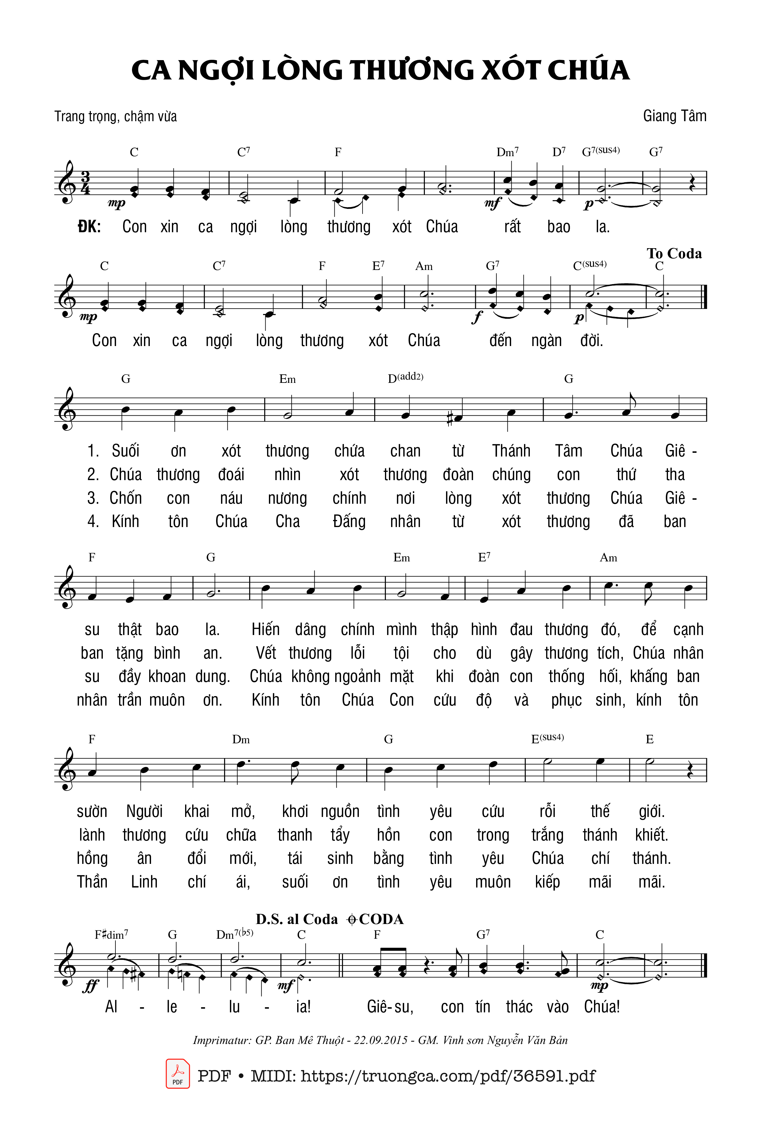 Page 1 of Sheet music PDF Ca Ngợi Lòng Thương Xót Chúa - Giang Tâm
