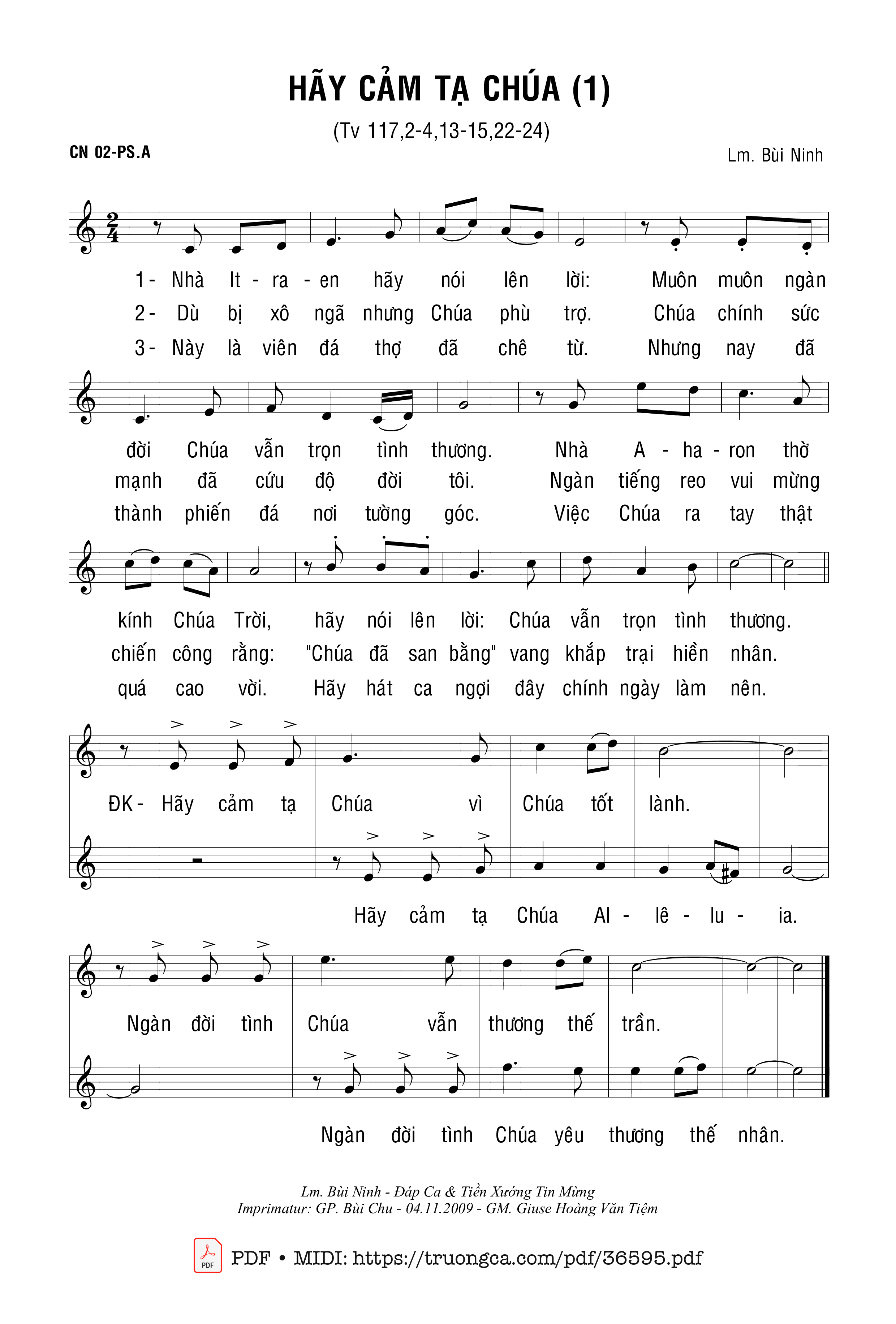 Page 1 of Sheet music PDF Thánh Vịnh 117, Hãy Cảm Tạ Chúa - Bùi Ninh