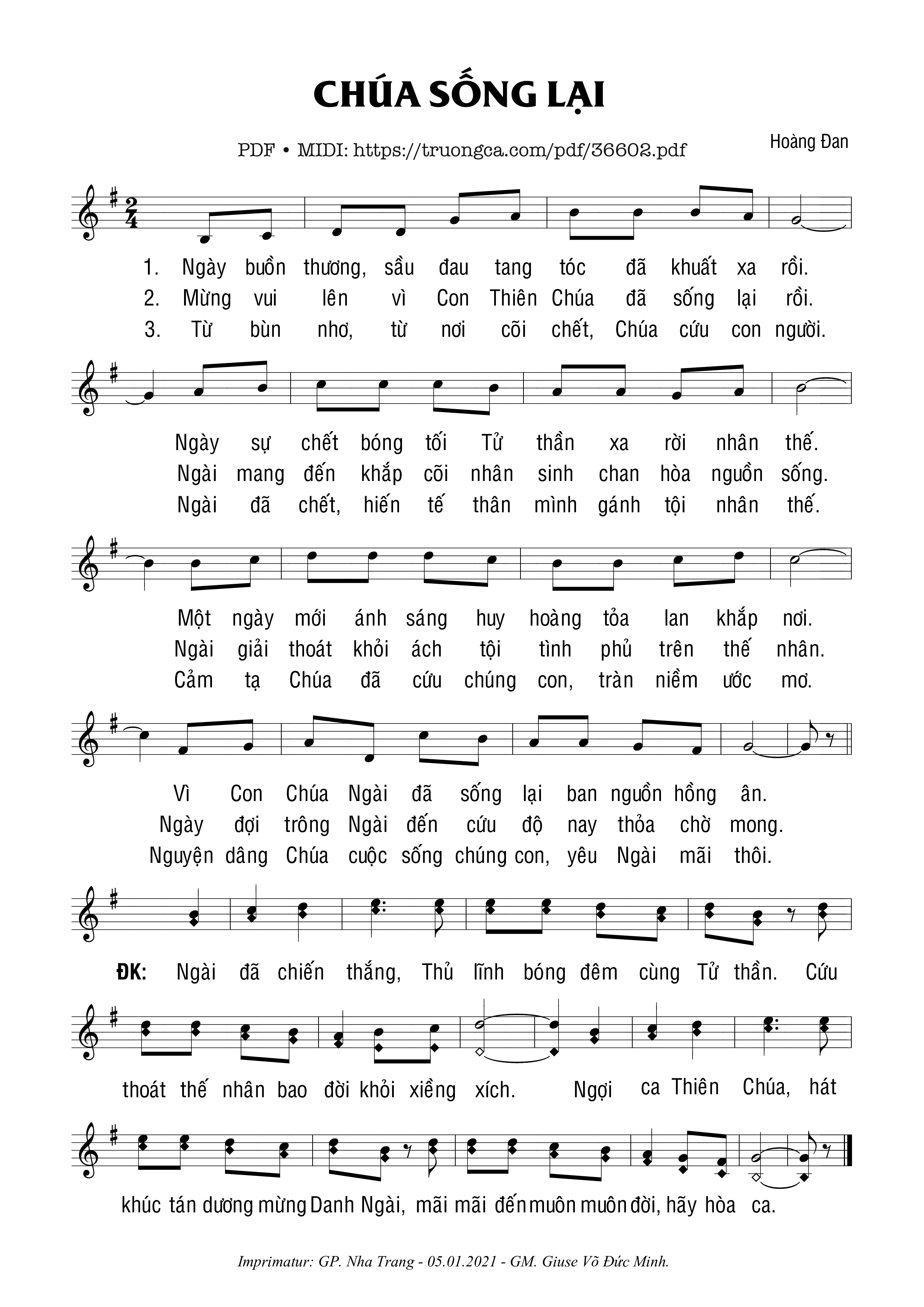 Page 1 of Sheet music PDF Chúa Sống Lại - Hoàng Diệp