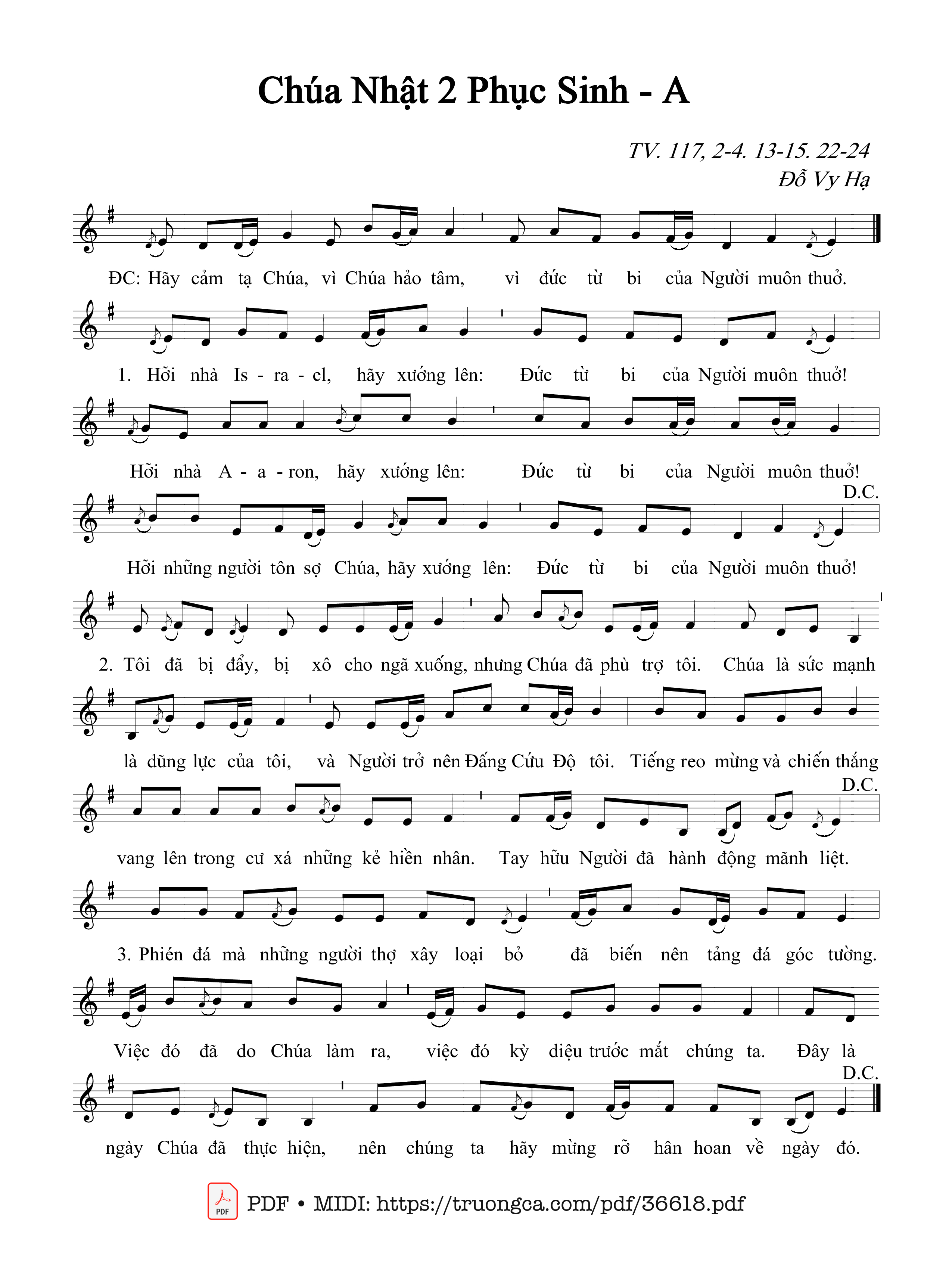 Page 1 of Sheet music PDF Thánh Vịnh 117, Chúa Nhật 2A Phục Sinh - Đỗ Vy Hạ