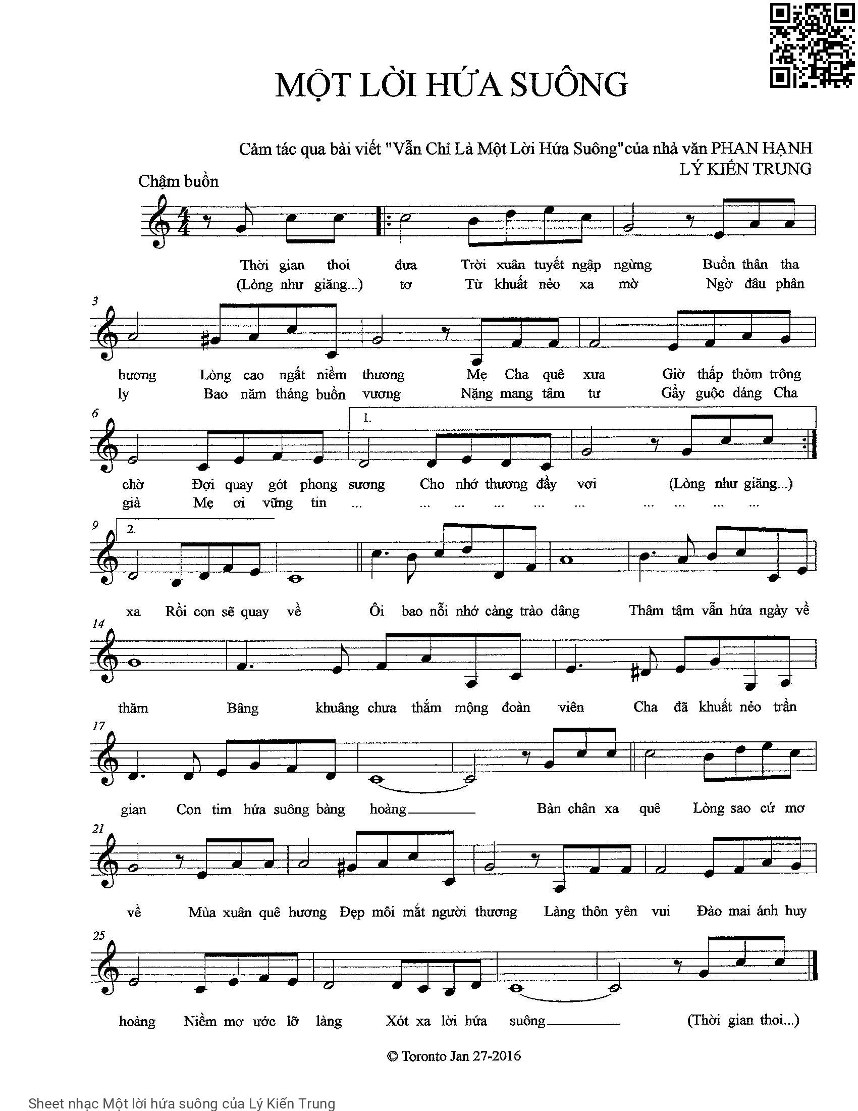 Sheet PDF of Một lời hứa suông