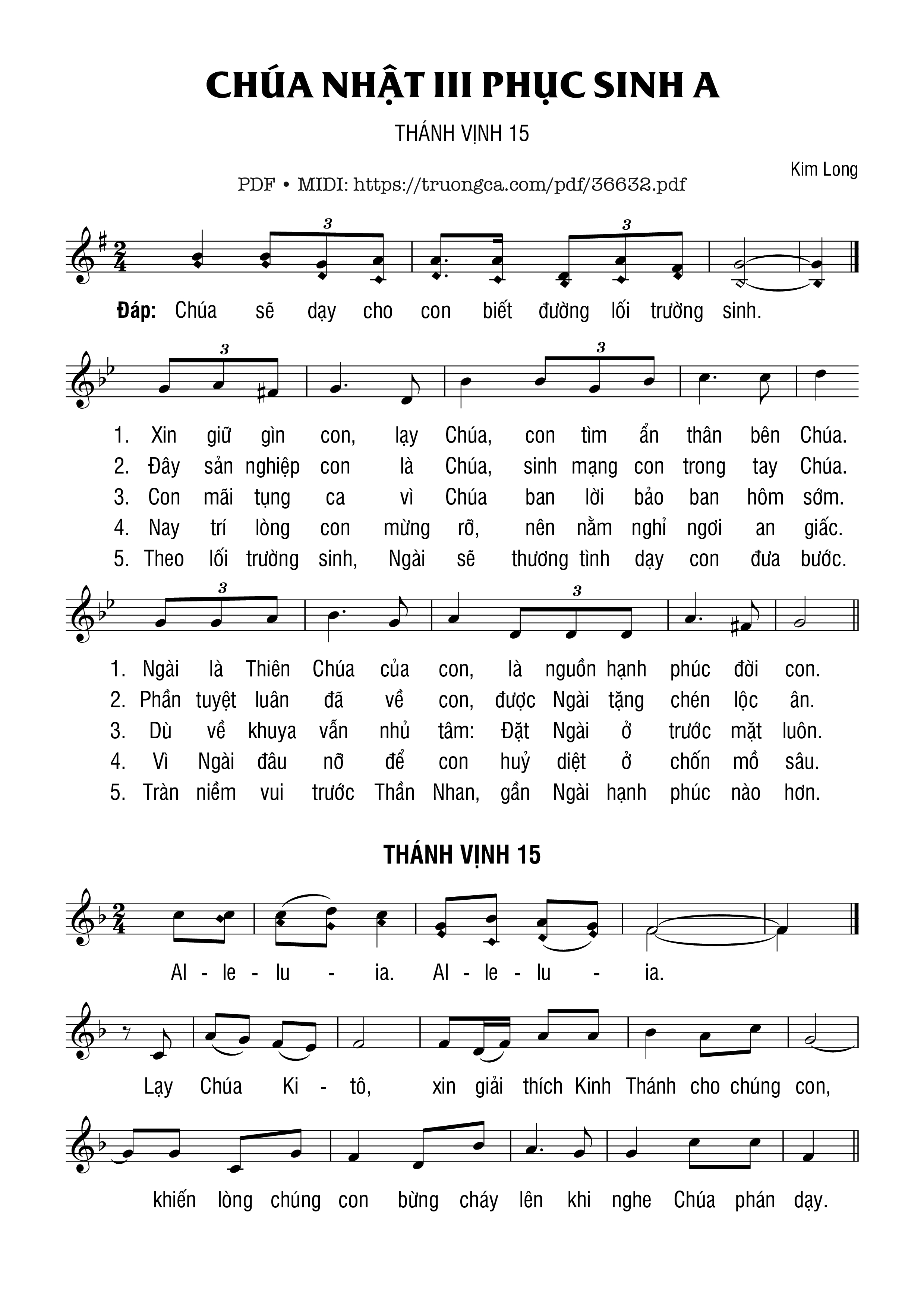 Page 1 of Sheet music PDF Thánh Vịnh 15, Chúa Nhật 3A Phục Sinh - Kim Long