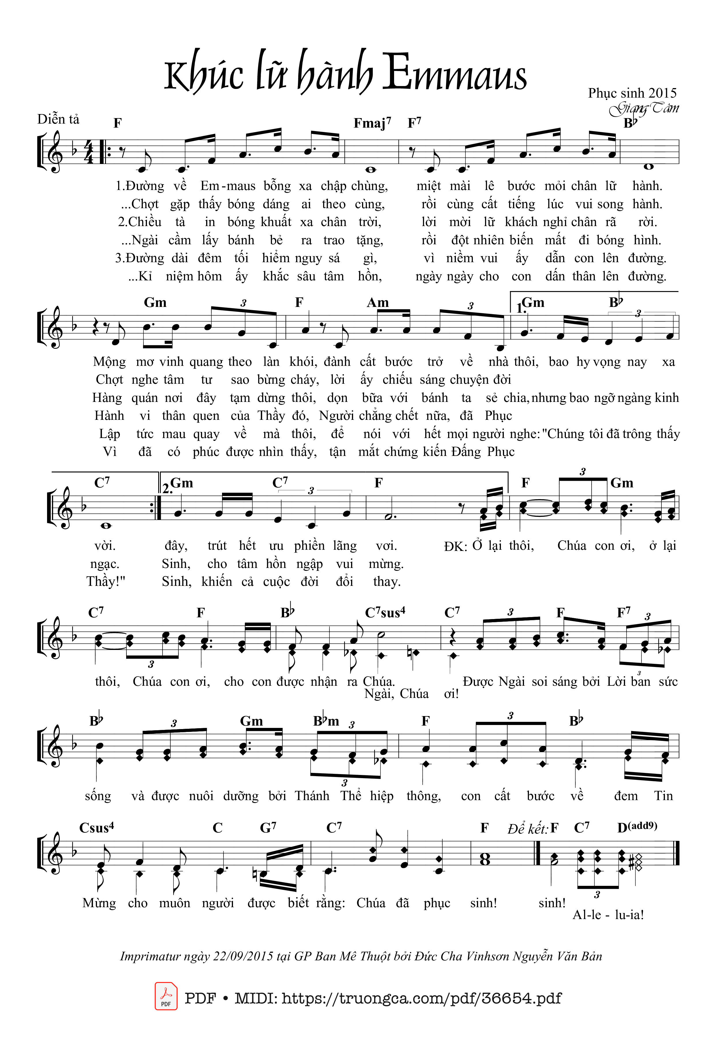 Page 1 of Sheet music PDF Khúc Lữ Hành Emmaus - Giang Tâm
