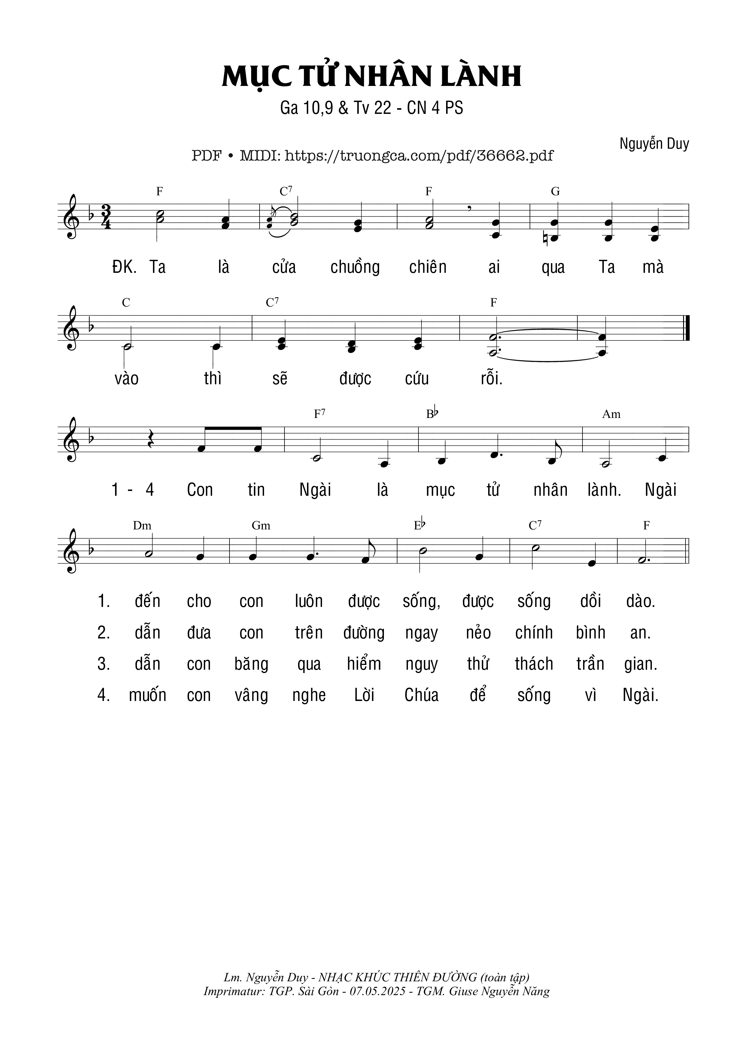 Page 1 of Sheet music PDF Mục Tử Nhân Lành - Nguyễn Duy
