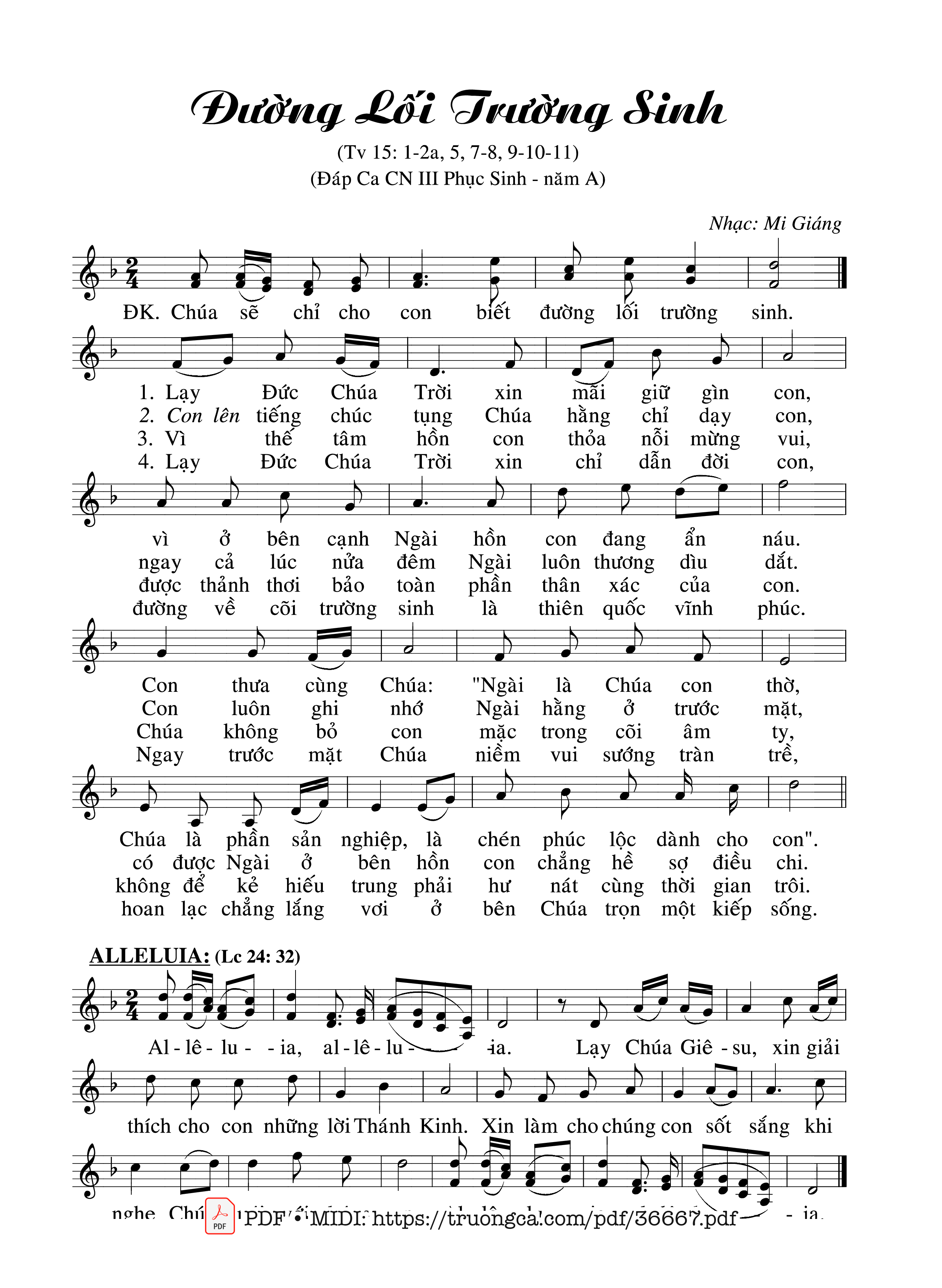 Page 1 of Sheet music PDF Thánh Vịnh 15, Đường Lối Trường Sinh - Mi Giáng