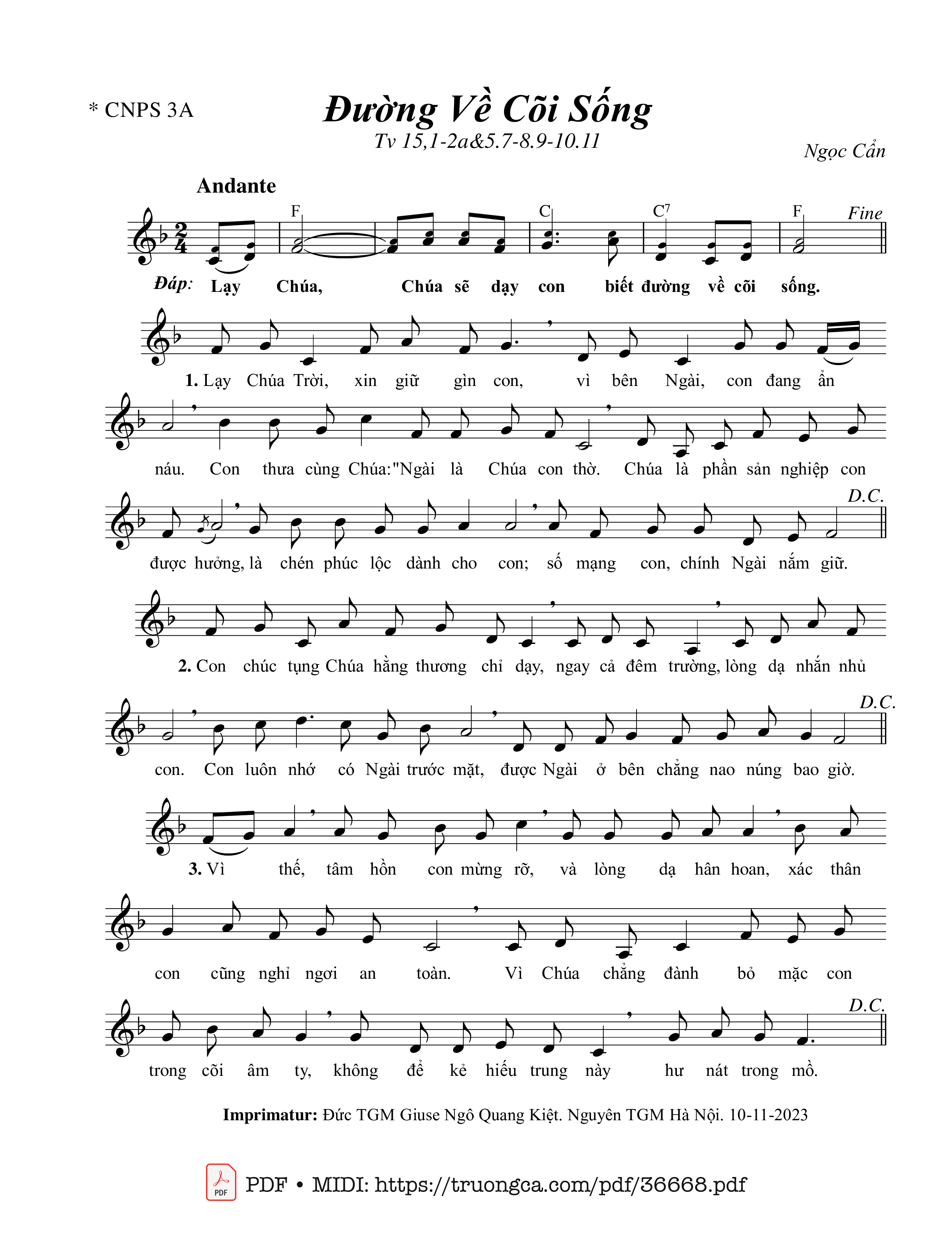 Page 1 of Sheet music PDF Thánh Vịnh 15, Đường Về Cõi Sống - Ngọc Cẩn