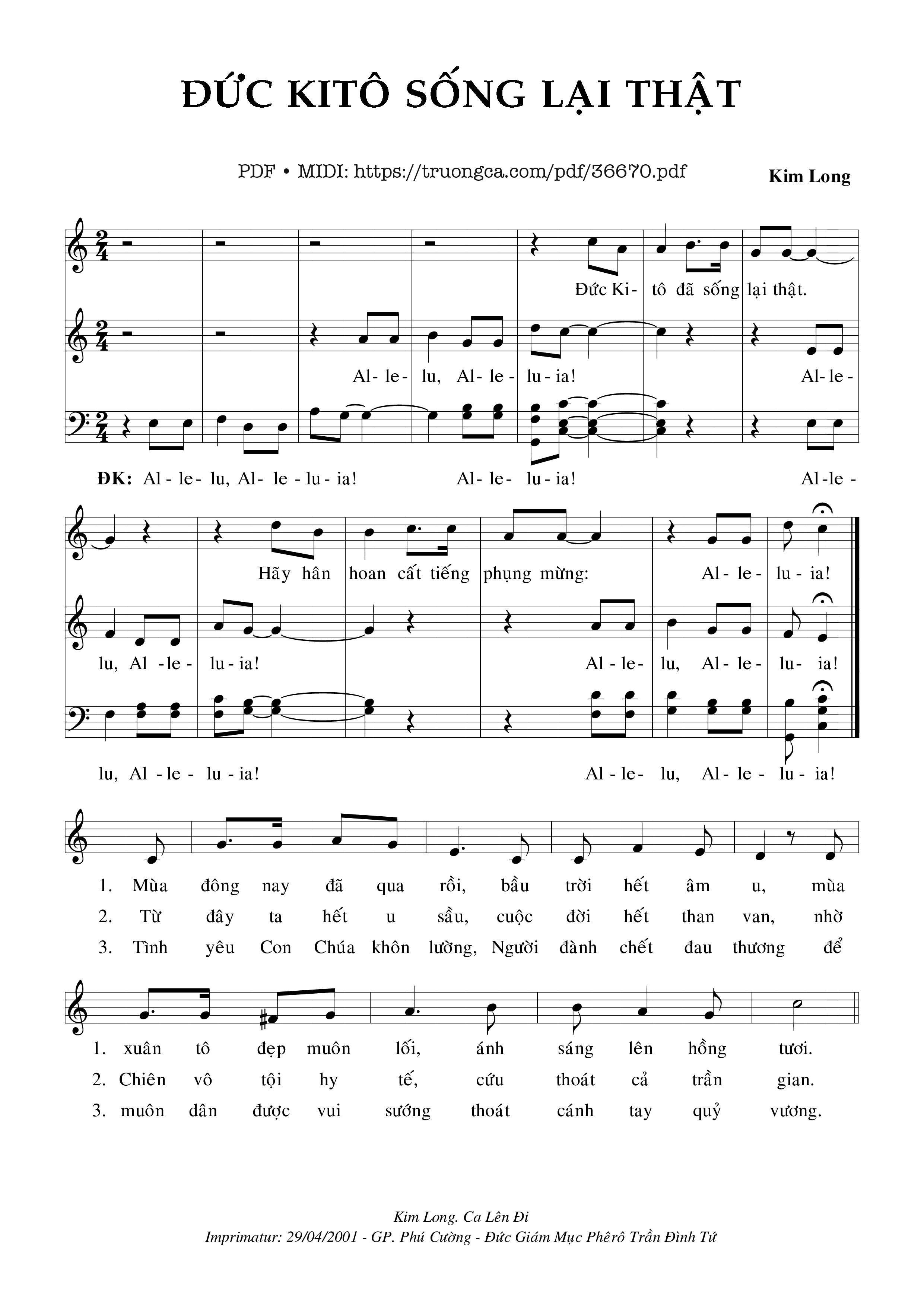 Page 1 of Sheet music PDF Đức Kitô Sống Lại Thật - Kim Long