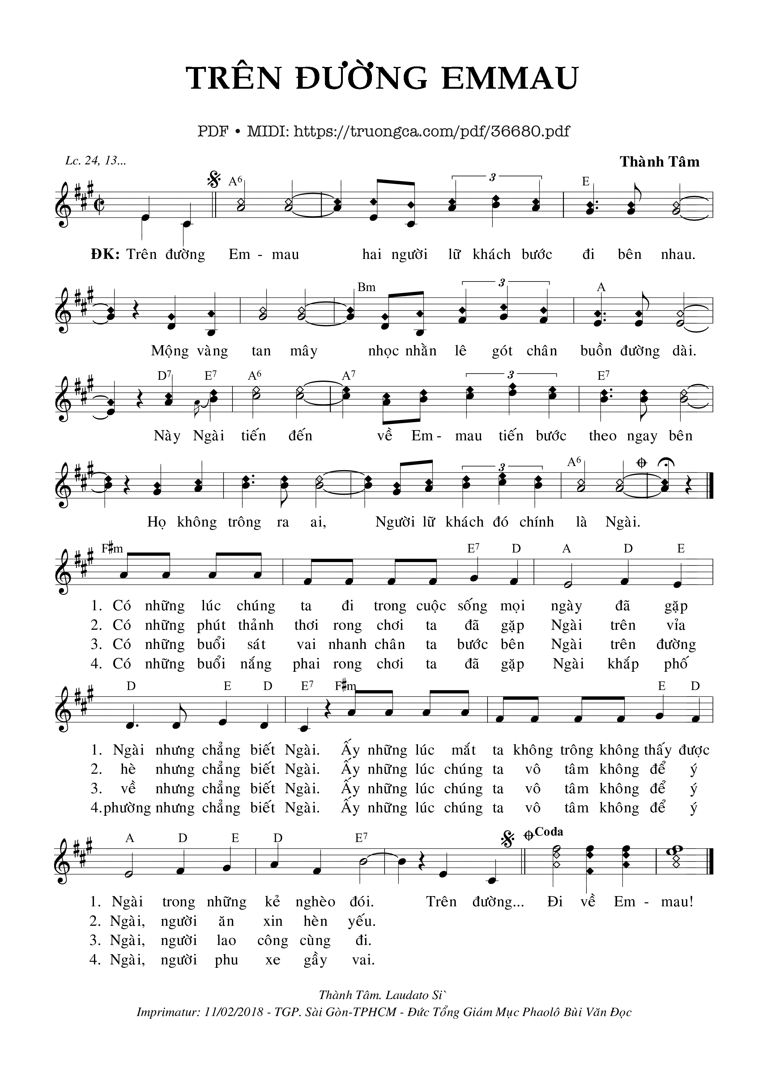 Page 1 of Sheet music PDF Trên Đường Emmau - Thành Tâm