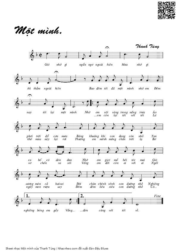 Page 1 of Sheet music PDF Một mình - Thanh Tùng