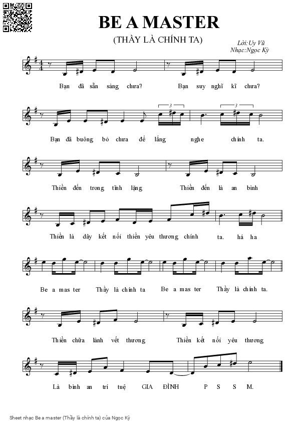Page 1 of Sheet music PDF Be a master (Thầy là chính ta) - Ngọc Kỳ