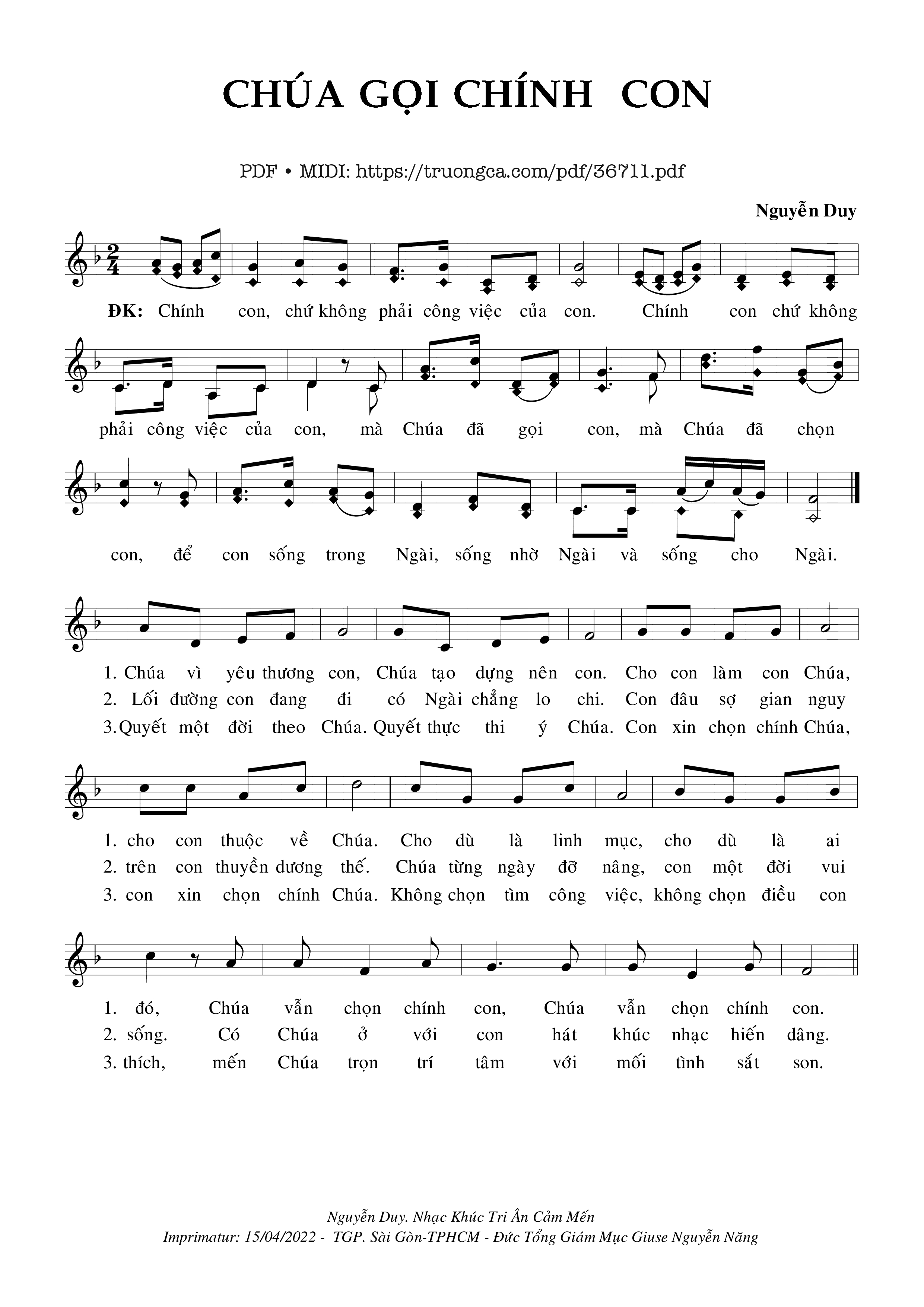 Page 1 of Sheet music PDF Chúa Gọi Chính Con - Nguyễn Duy