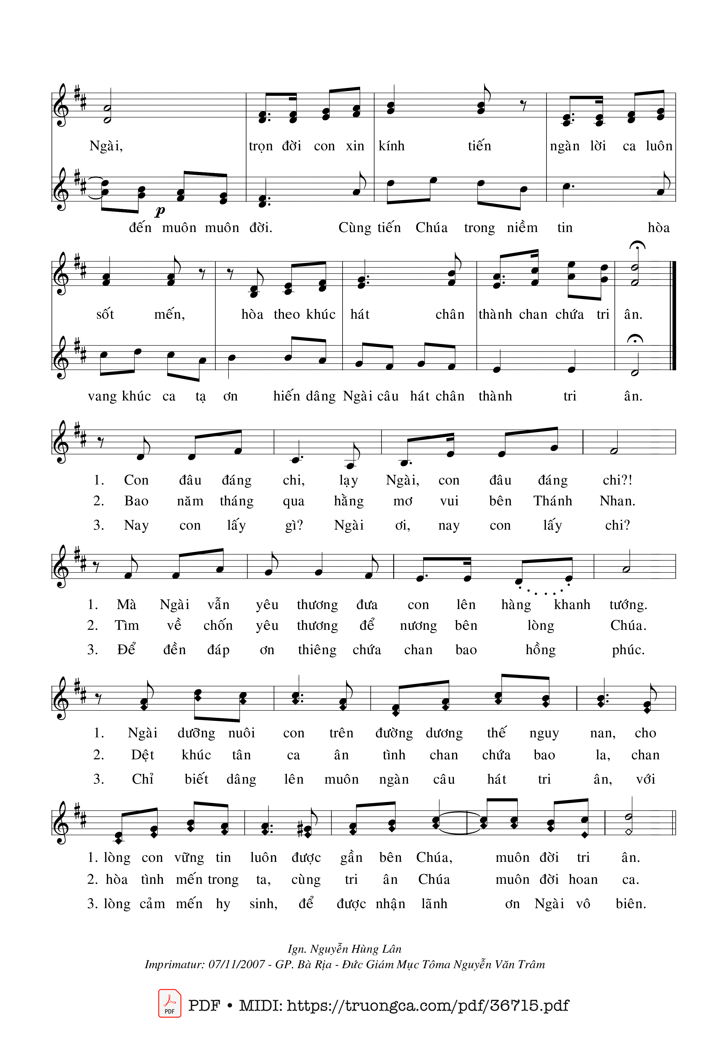 Page 2 of Sheet music PDF Xin Tri Ân Ngài - Nguyễn Hùng Lân