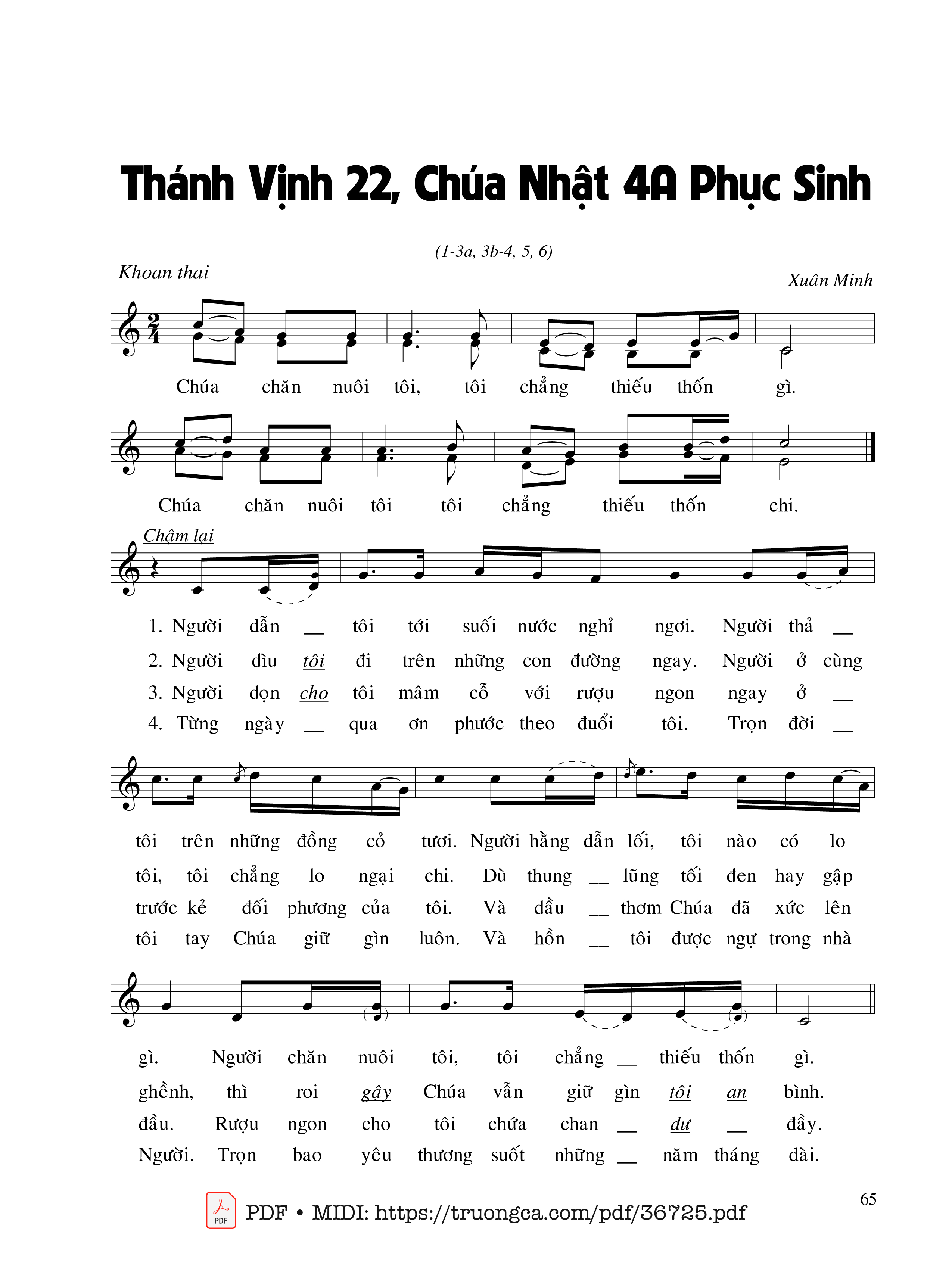 Page 1 of Sheet music PDF Thánh Vịnh 22, Chúa Nhật 4A Phục Sinh - Xuân Minh
