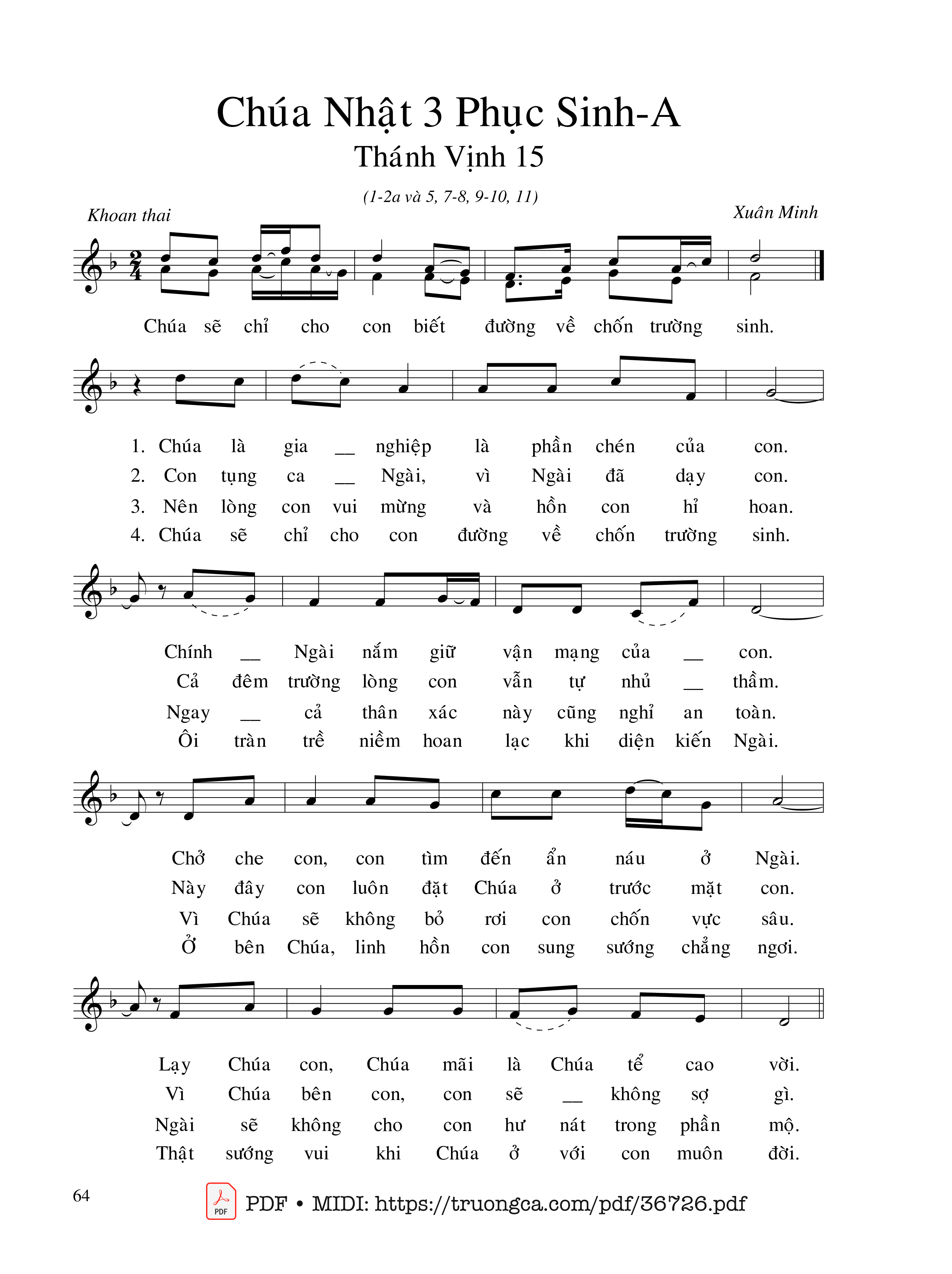 Page 1 of Sheet music PDF Thánh Vịnh 15, Chúa Nhật 3A Phục Sinh - Xuân Minh
