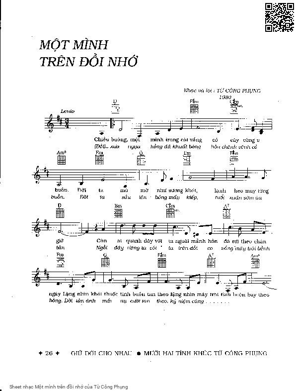 Page 1 of Sheet music PDF Một mình trên đồi nhớ - Từ Công Phụng