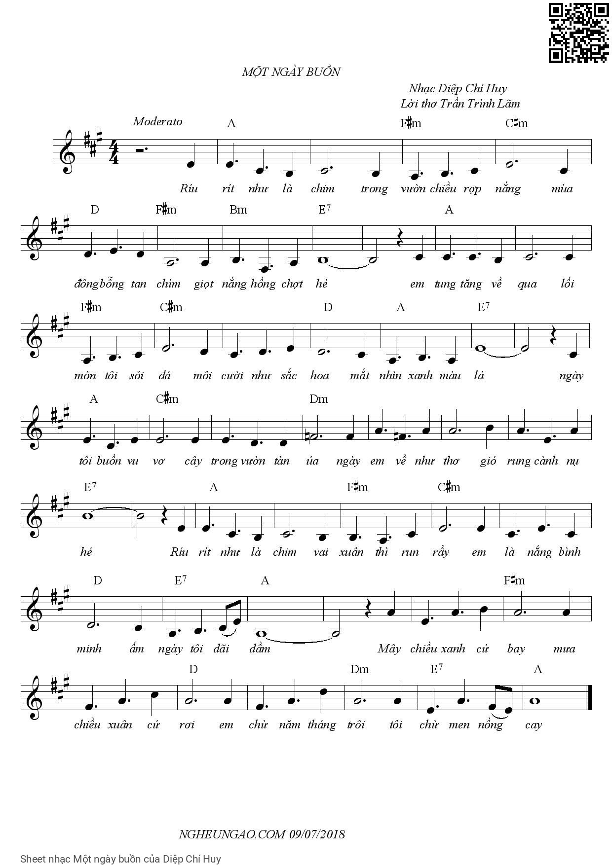 Sheet PDF of Một ngày buồn