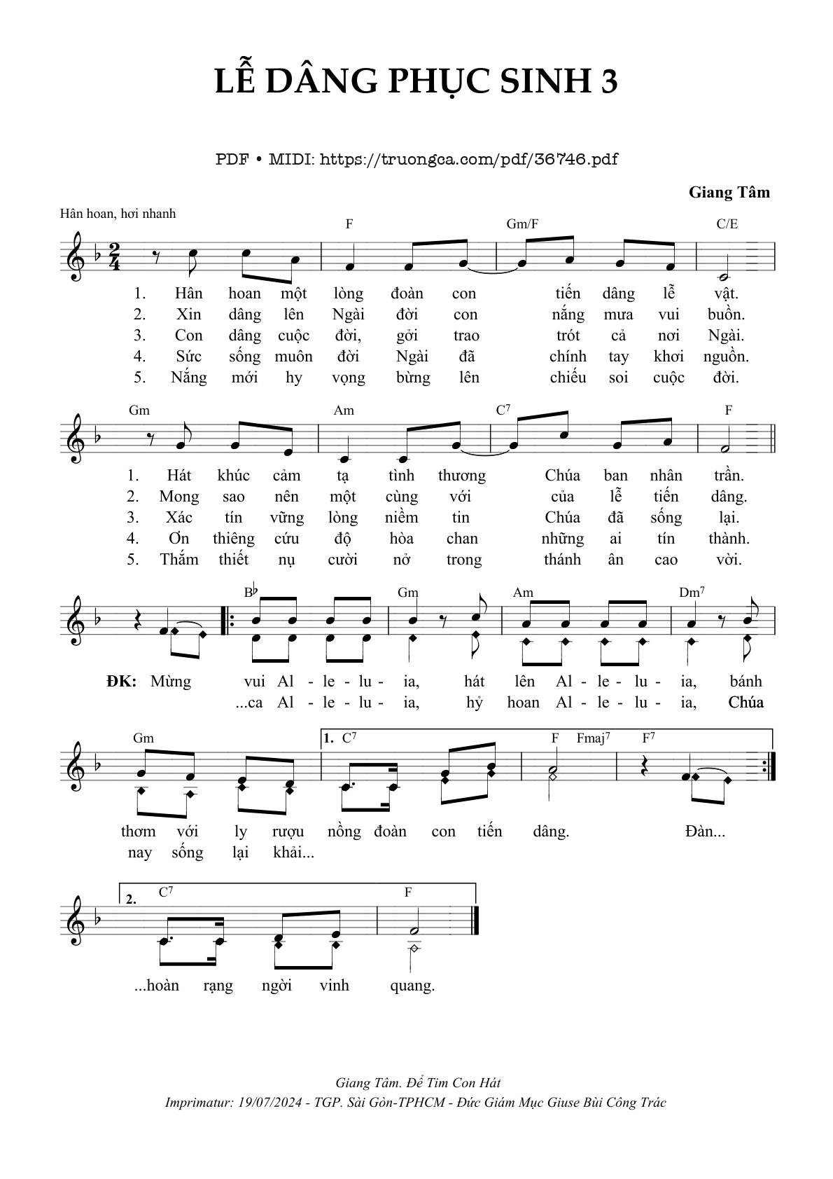 Page 1 of Sheet music PDF Lễ dâng Phục Sinh 3 -