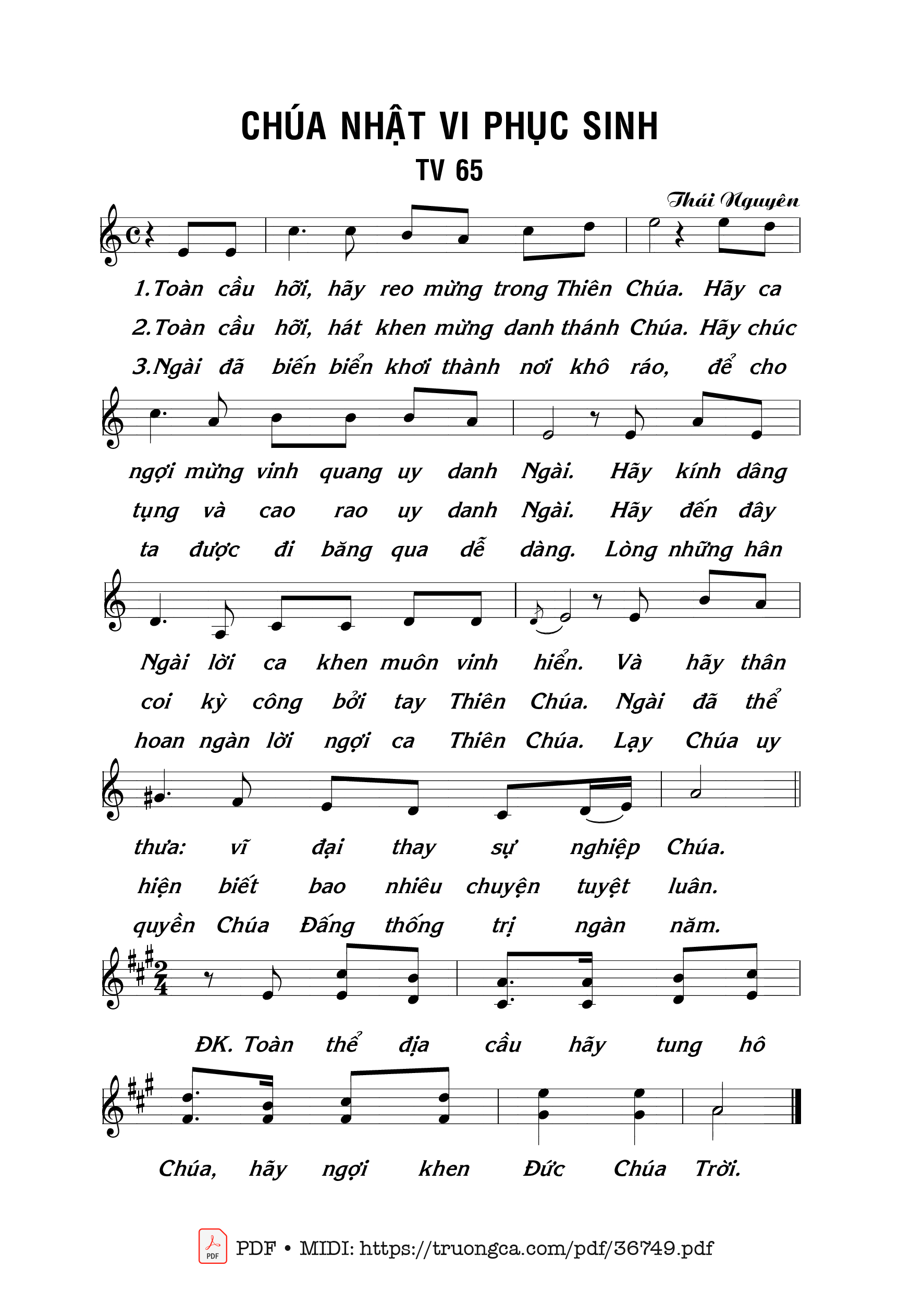 Page 1 of Sheet music PDF Thánh Vịnh 65, Chúa Nhật 6A Phục Sinh - Thái Nguyên