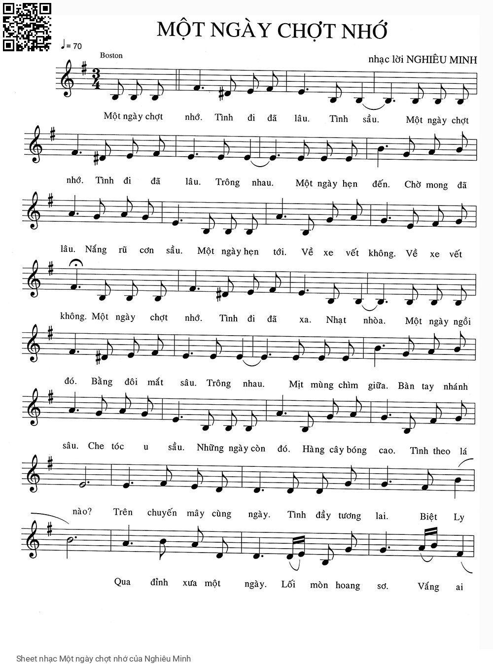 Page 1 of Sheet music PDF Một ngày chợt nhớ - Nghiêu Minh