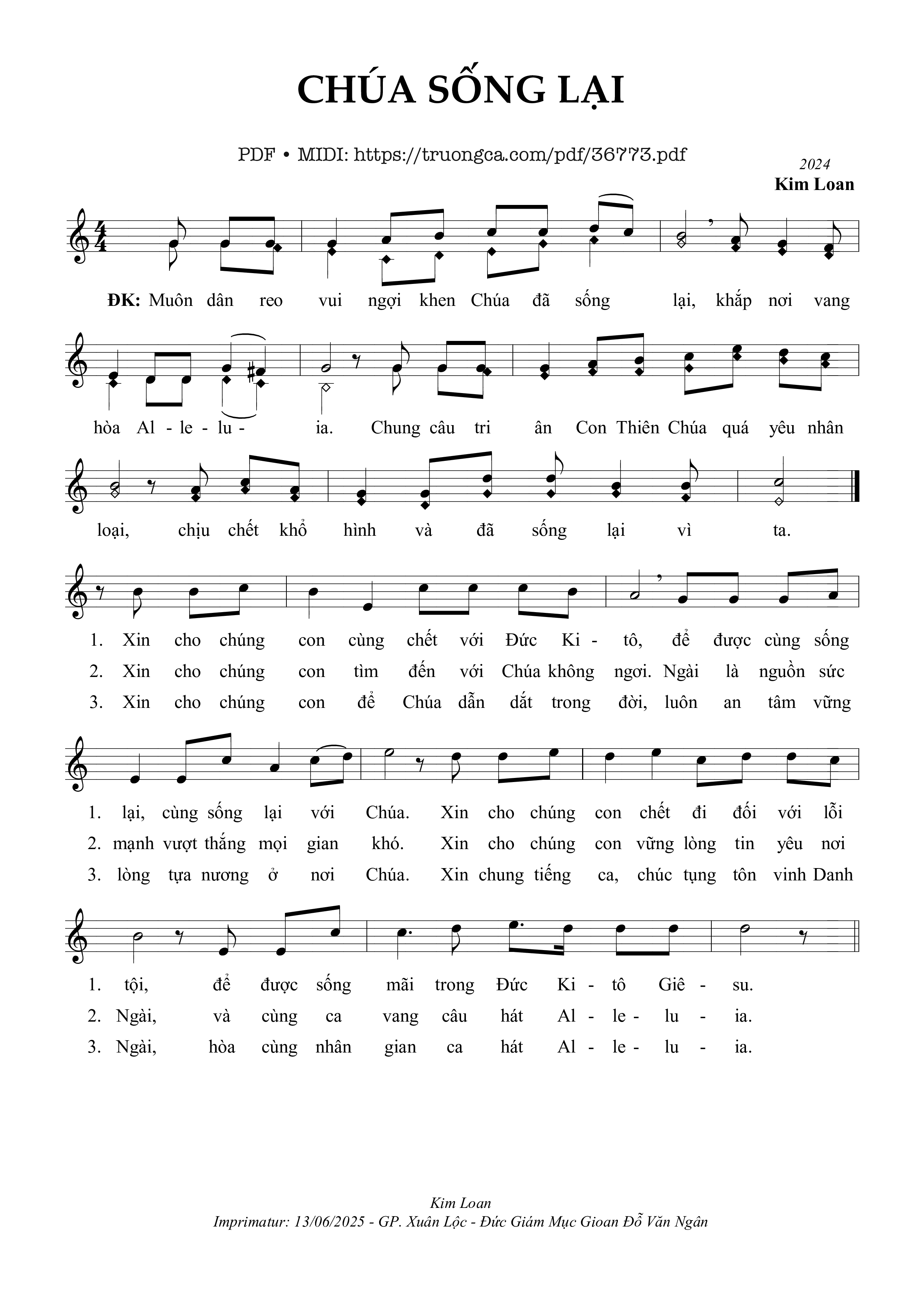 Page 1 of Sheet music PDF Chúa Sống Lại - Kim Loan Op