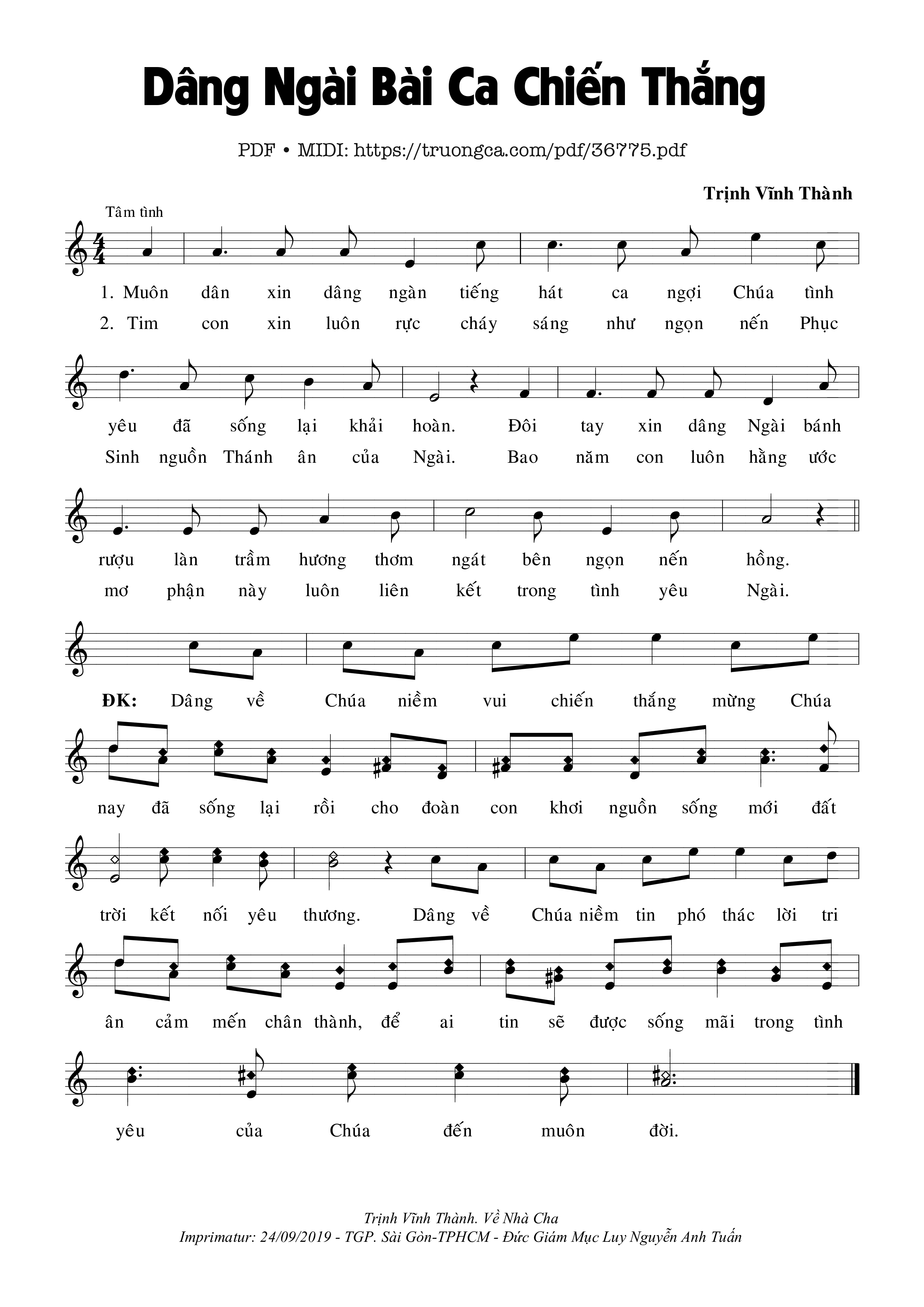 Page 1 of Sheet music PDF Dâng Ngài Bài Ca Chiến Thắng - Trịnh Vĩnh Thành