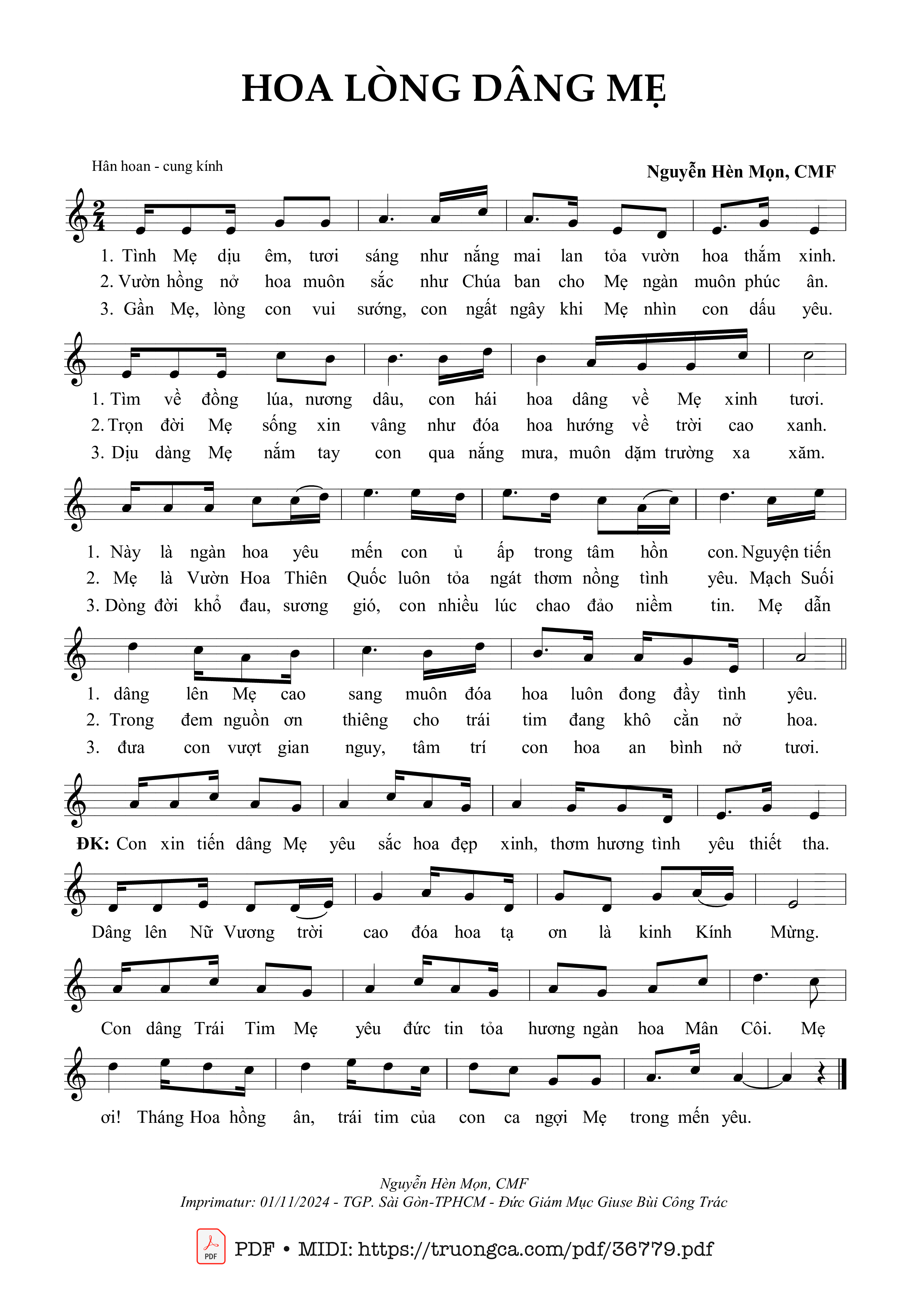 Page 1 of Sheet music PDF Hoa Lòng Dâng Mẹ - Nguyễn Hèn Mọn, Cmf