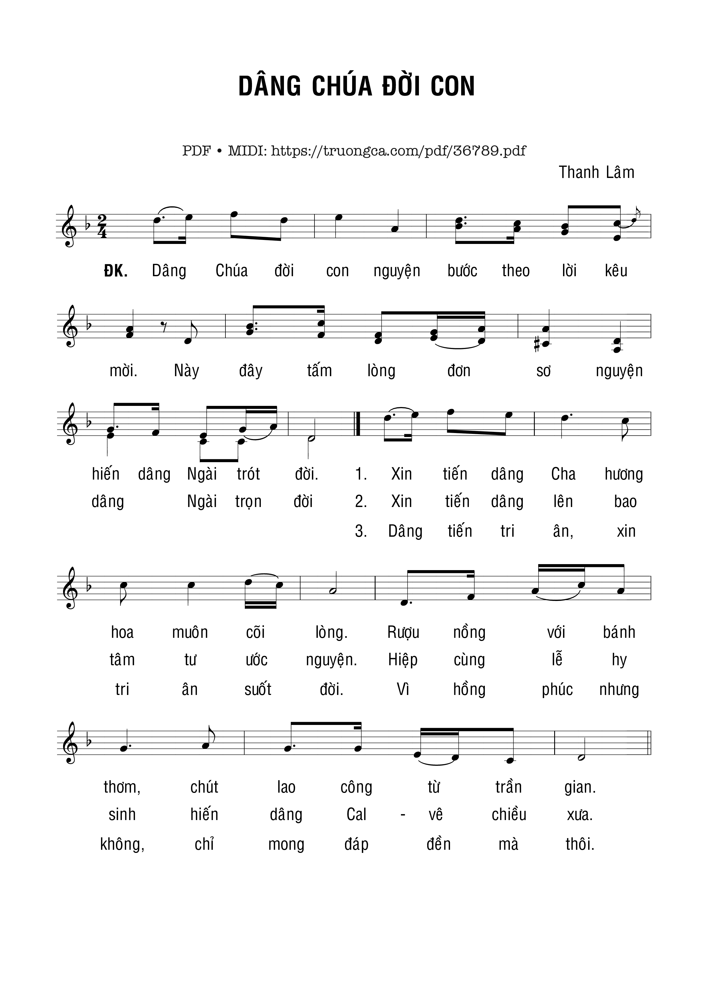 Page 1 of Sheet music PDF Dâng Chúa Đời Con - Thanh Lân (Song Mộc)