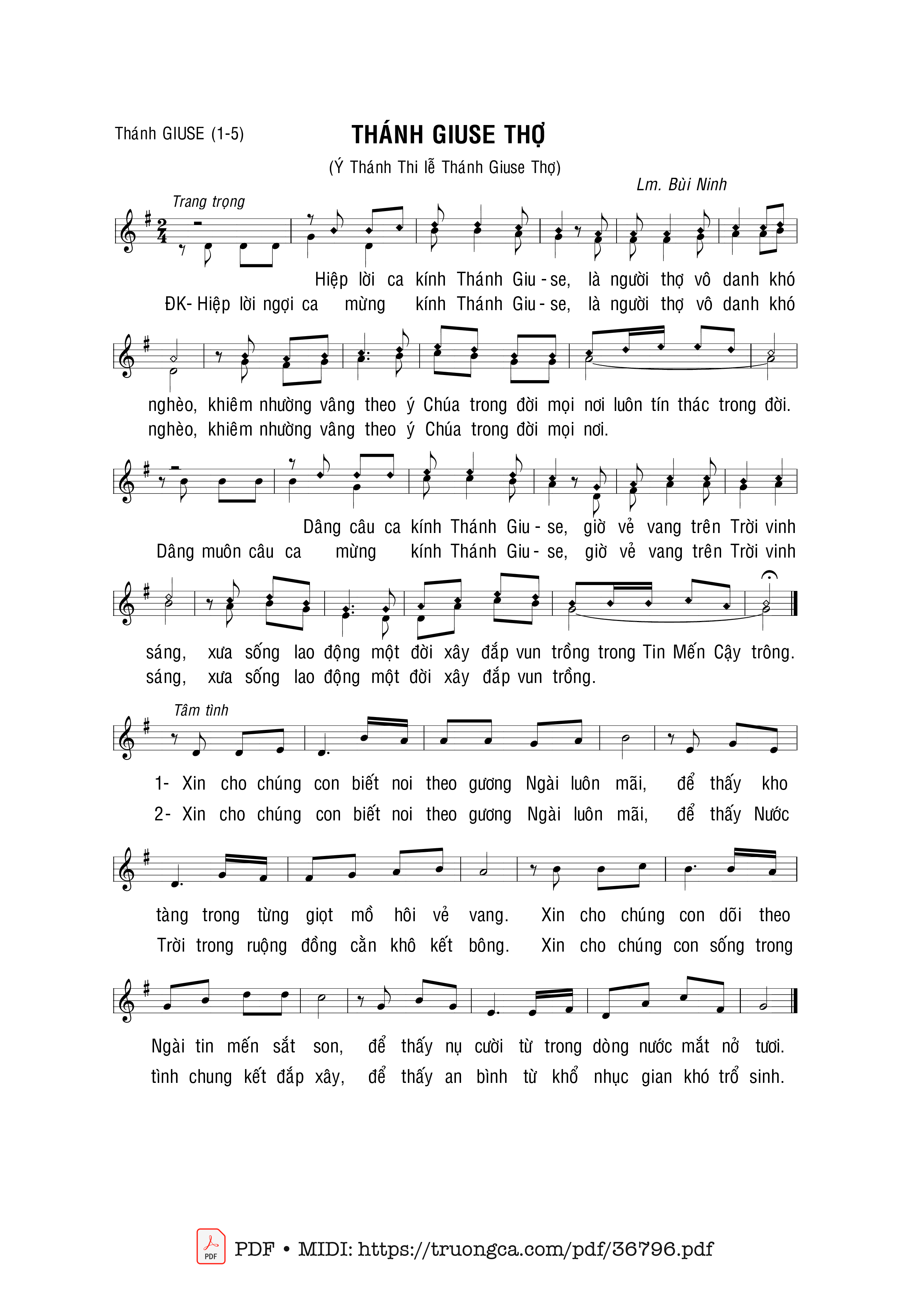 Page 1 of Sheet music PDF Thánh Giuse Thợ - Bùi Ninh