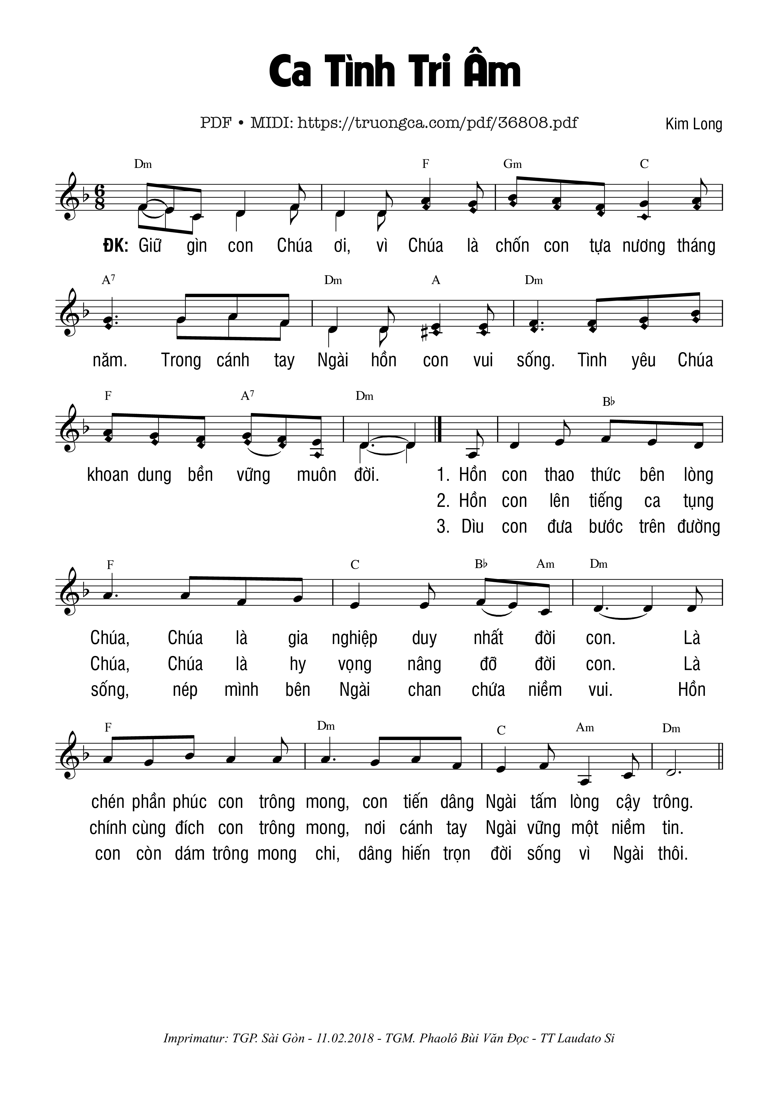 Page 1 of Sheet music PDF Ca Tình Tri Âm - Kim Long