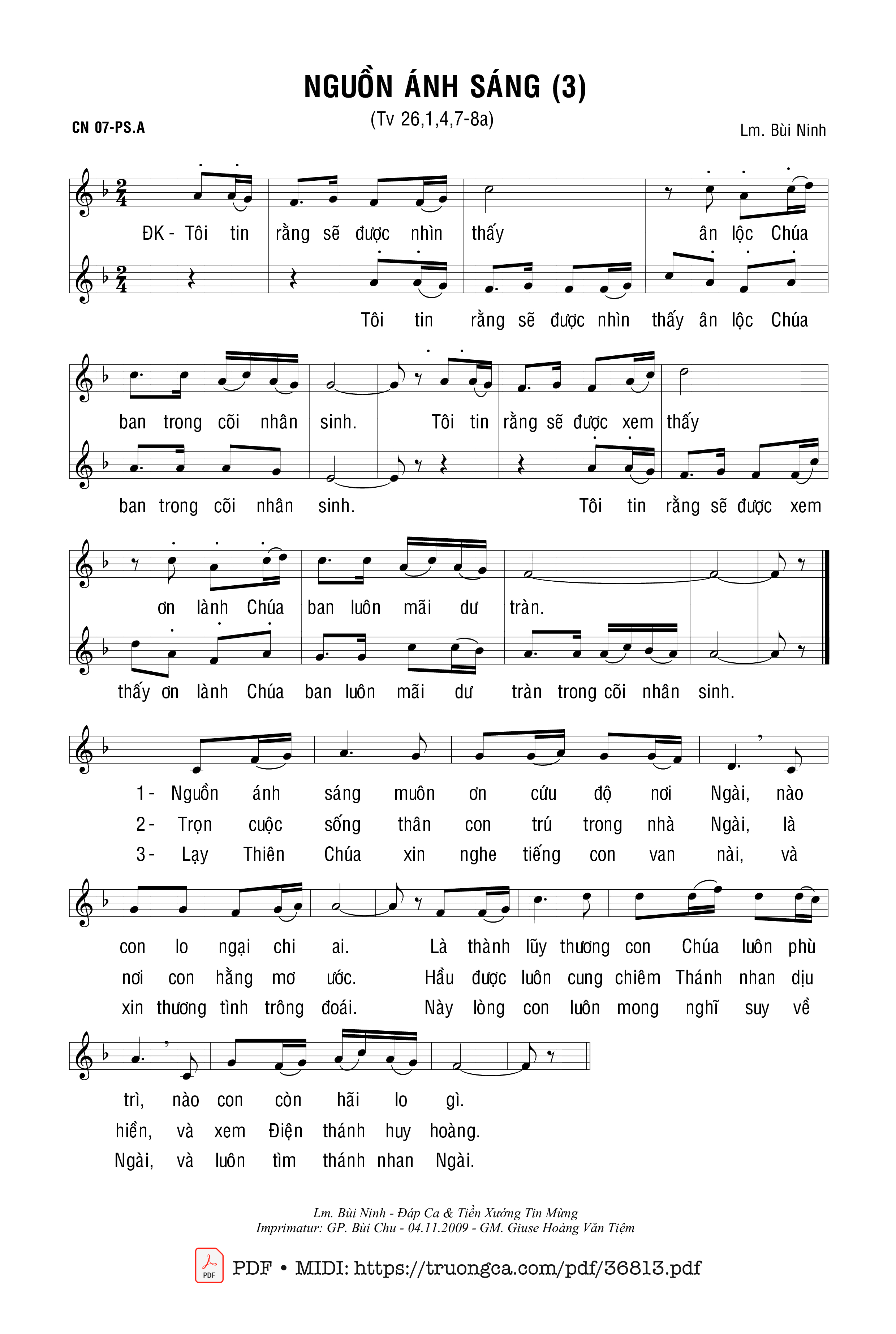 Page 1 of Sheet music PDF Thánh Vịnh 26, Nguồn Ánh Sáng 3 - Bùi Ninh