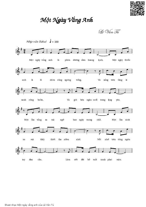 Page 1 of Sheet music PDF Một ngày vắng anh - Lê Vân Tú
