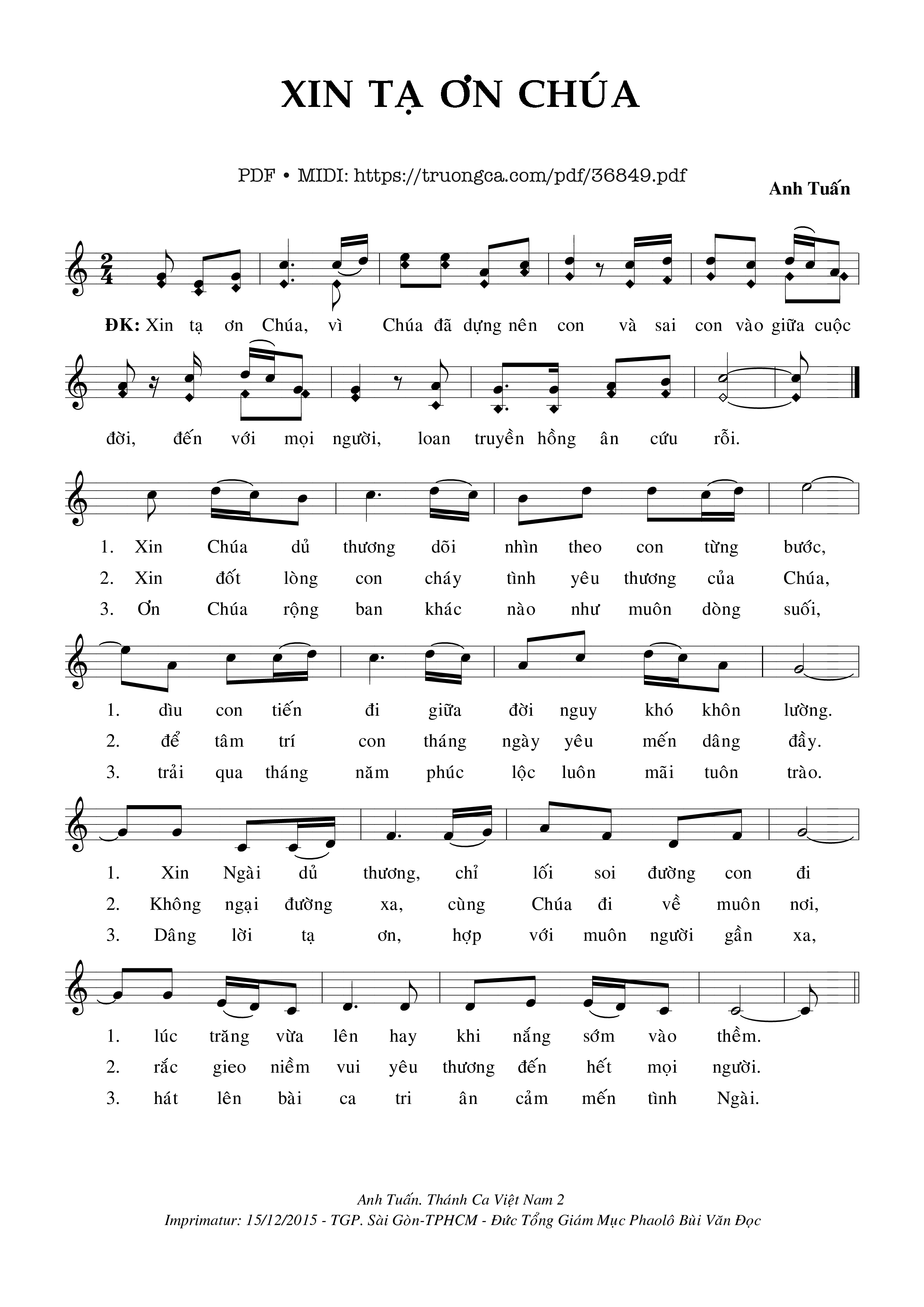 Page 1 of Sheet music PDF Xin Tạ Ơn Chúa - Anh Tuấn