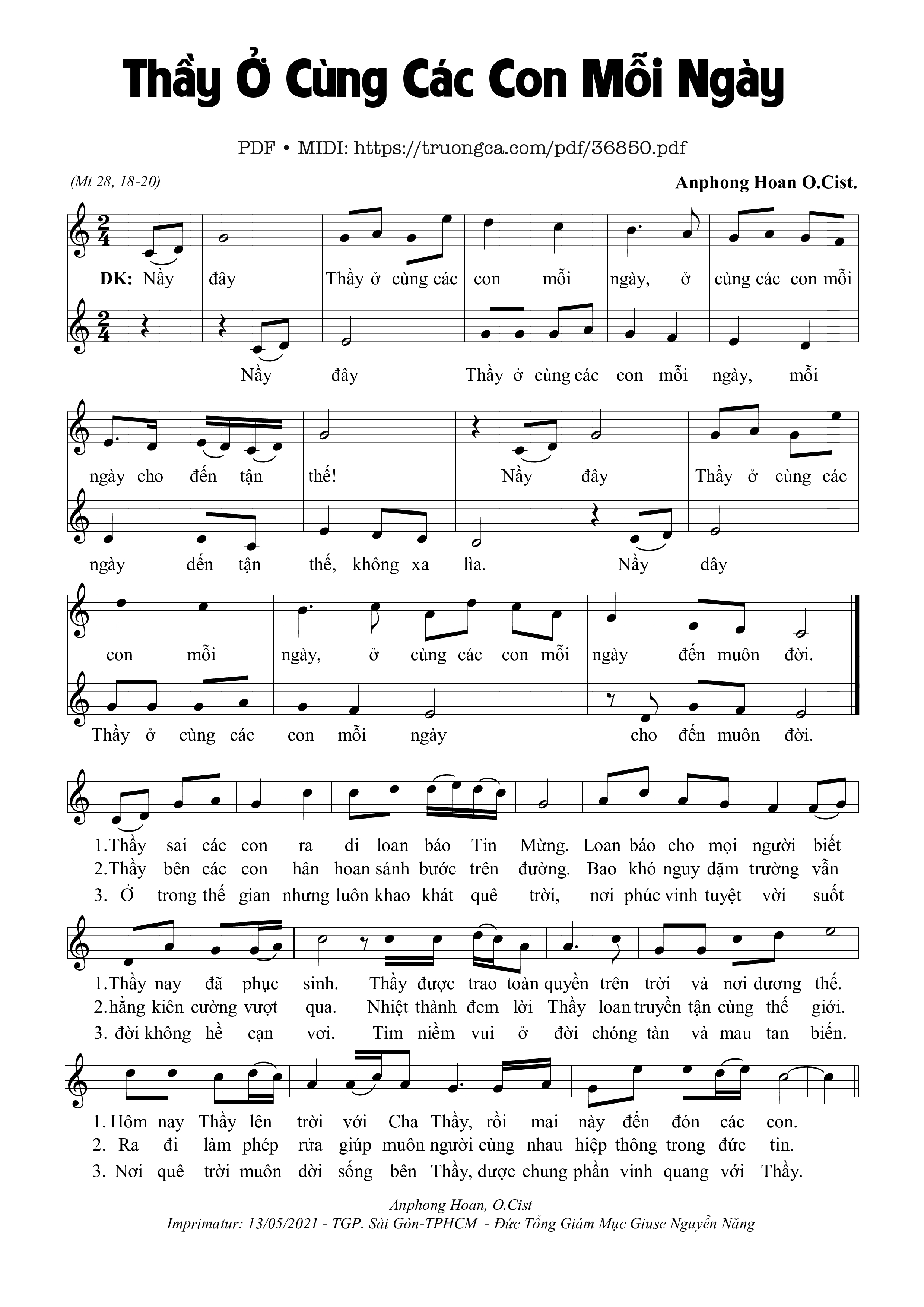 Page 1 of Sheet music PDF Thầy Ở Cùng Các Con Mỗi Ngày - Anphong Hoan. O. Cist