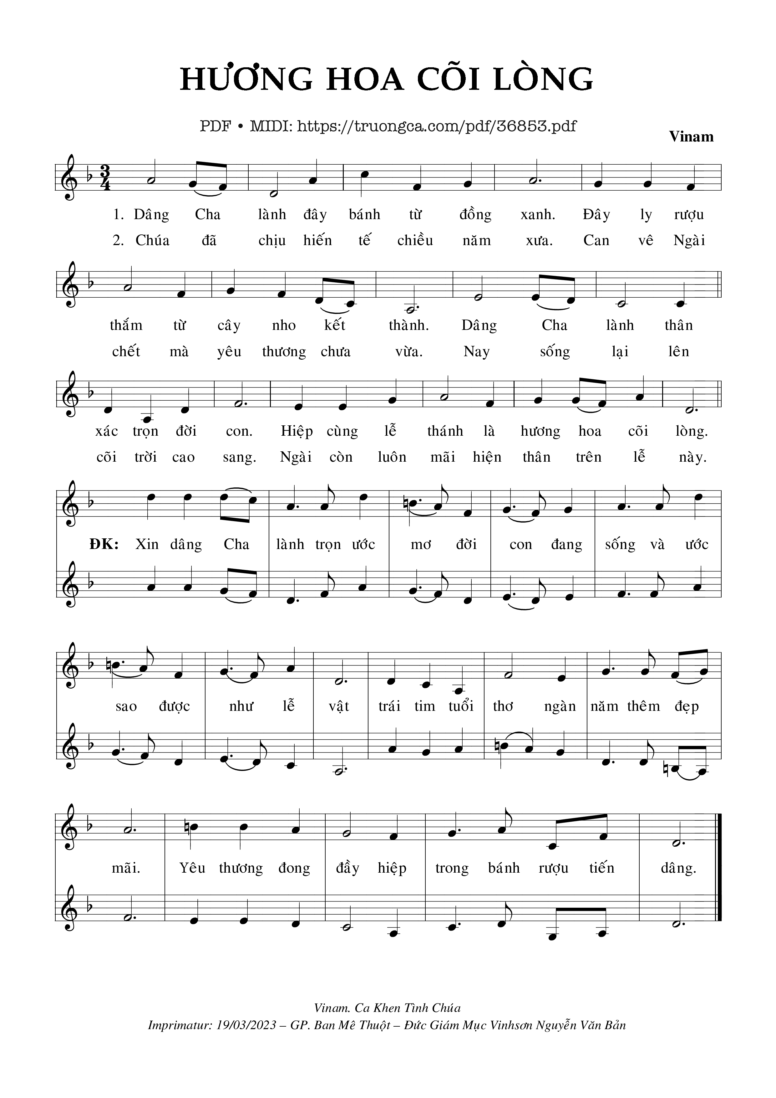 Page 1 of Sheet music PDF Hương Hoa Cõi Lòng -  Vinam
