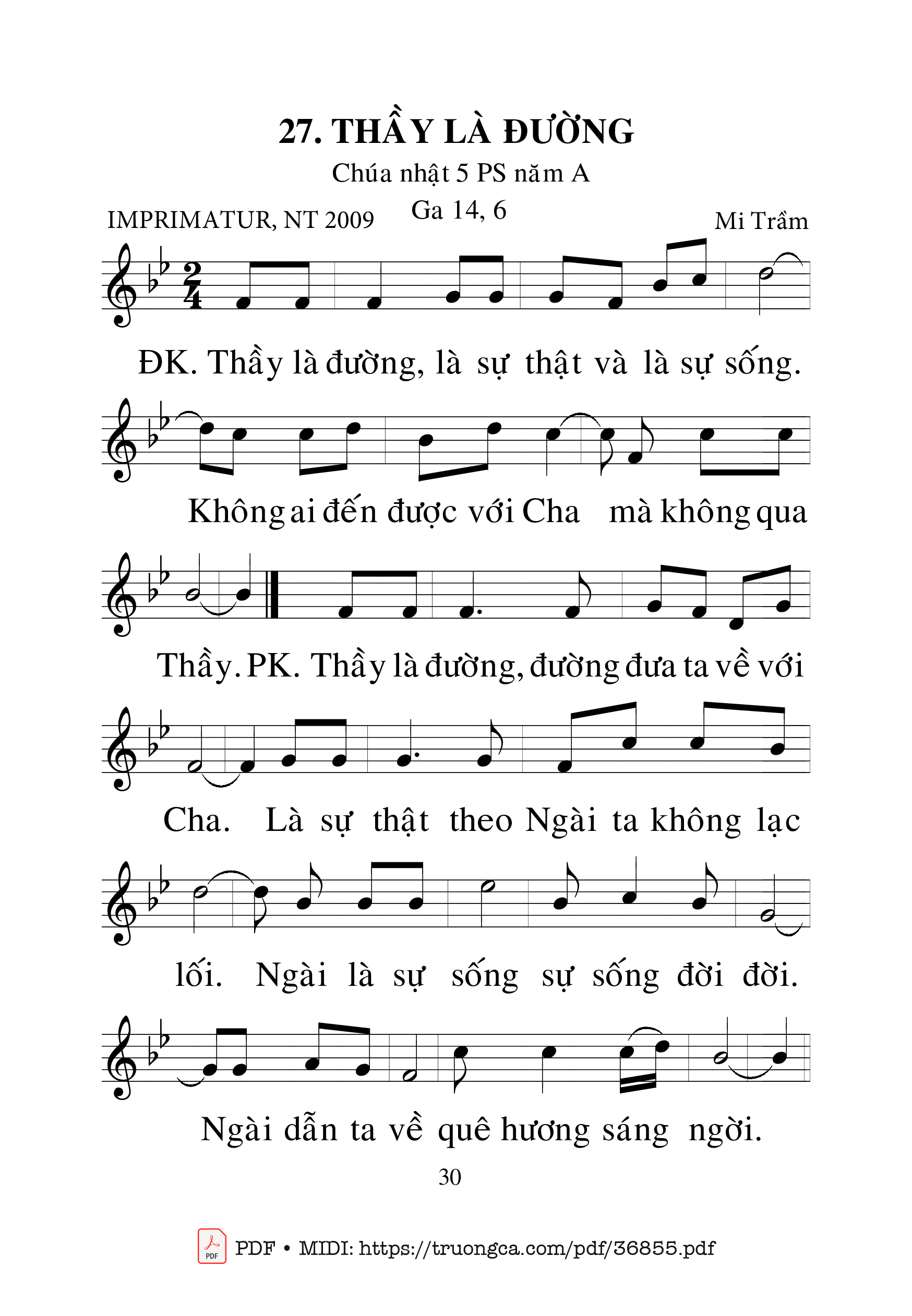 Page 1 of Sheet music PDF Thầy Là Đường (Bclc: - Mi Trầm