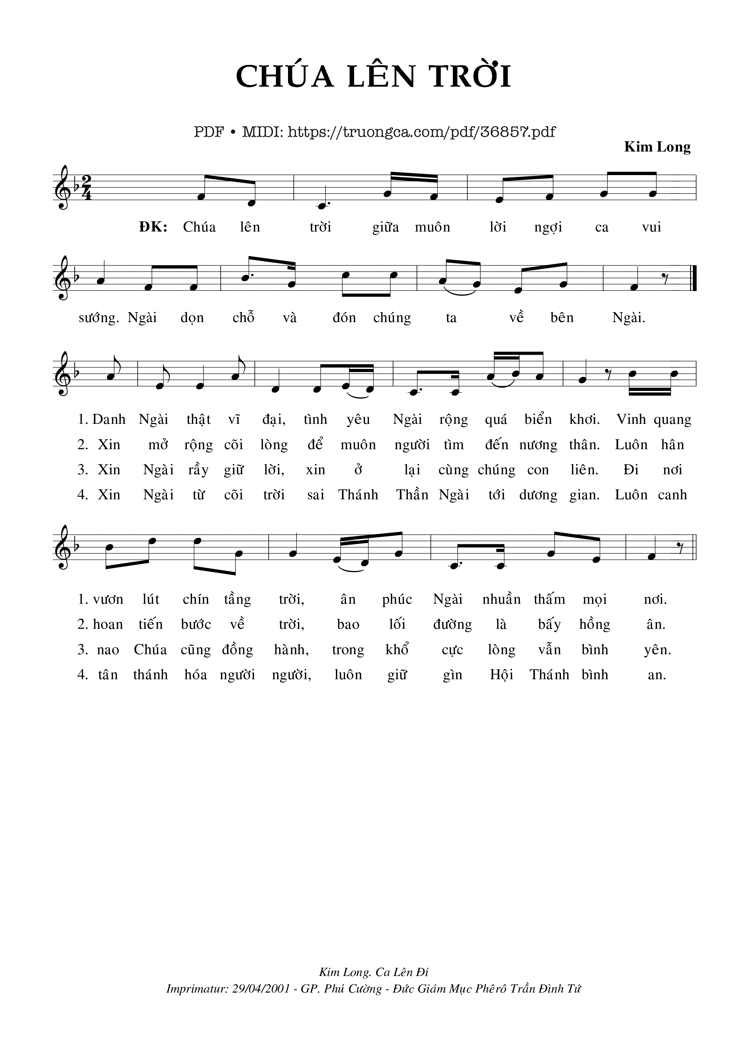 Page 1 of Sheet music PDF Chúa Lên Trời - Kim Long