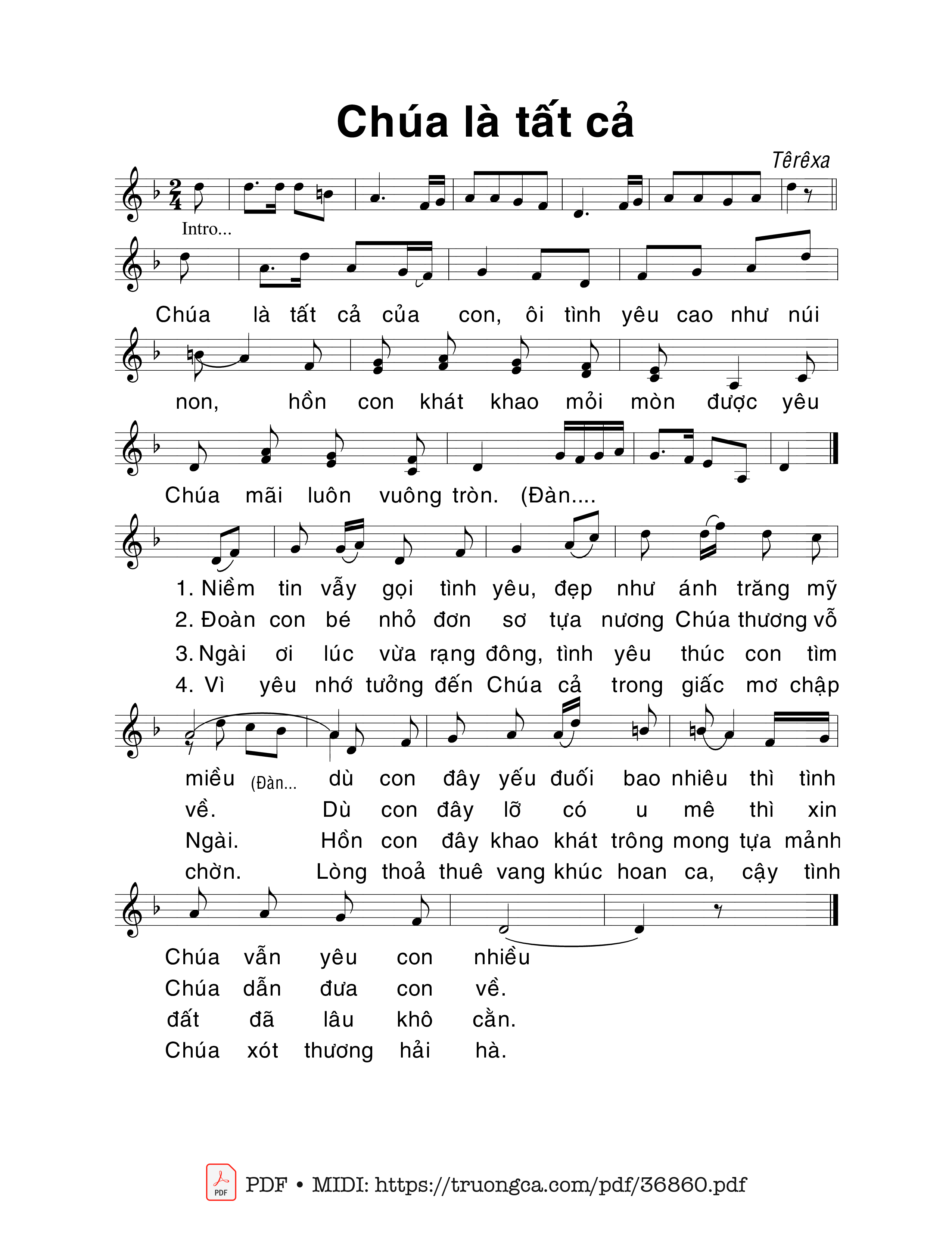 Page 1 of Sheet music PDF Chúa Là Tất Cả -  Têrêsa