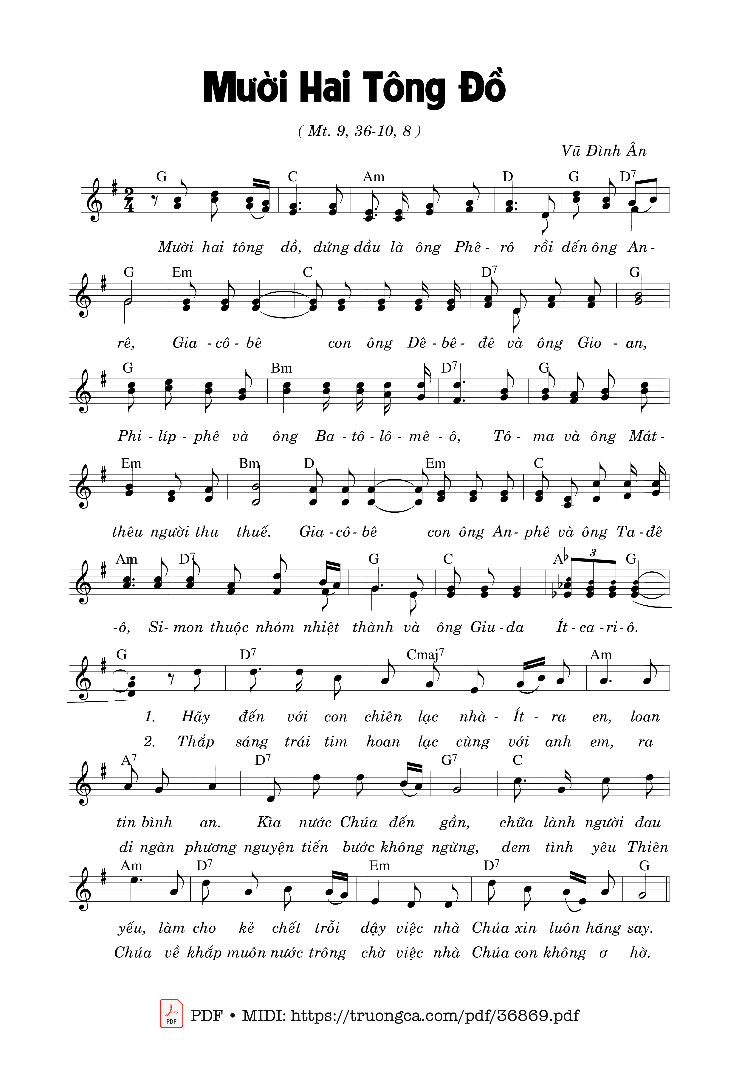 Page 1 of Sheet music PDF Mười Hai Tông Đồ - Vũ Đình Ân