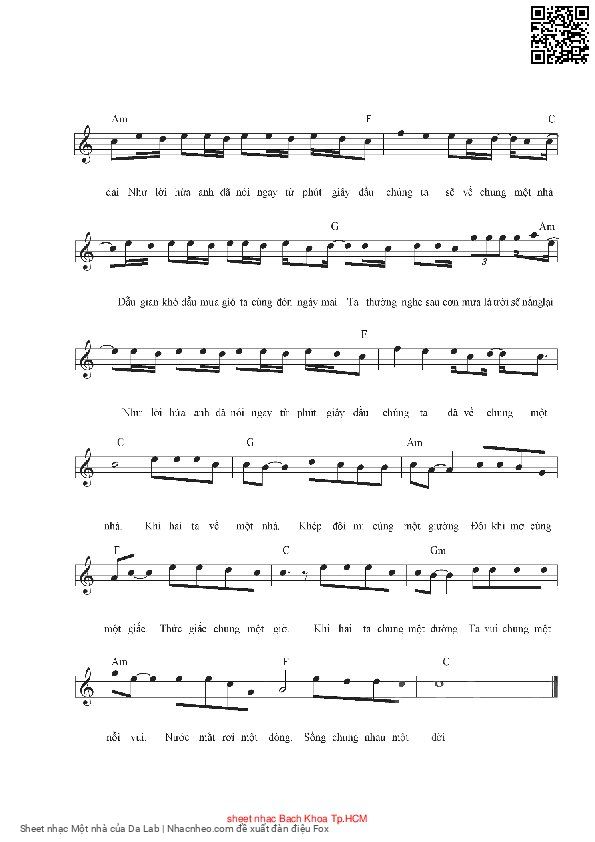 Page 2 of Sheet music PDF Một nhà - Da Lab