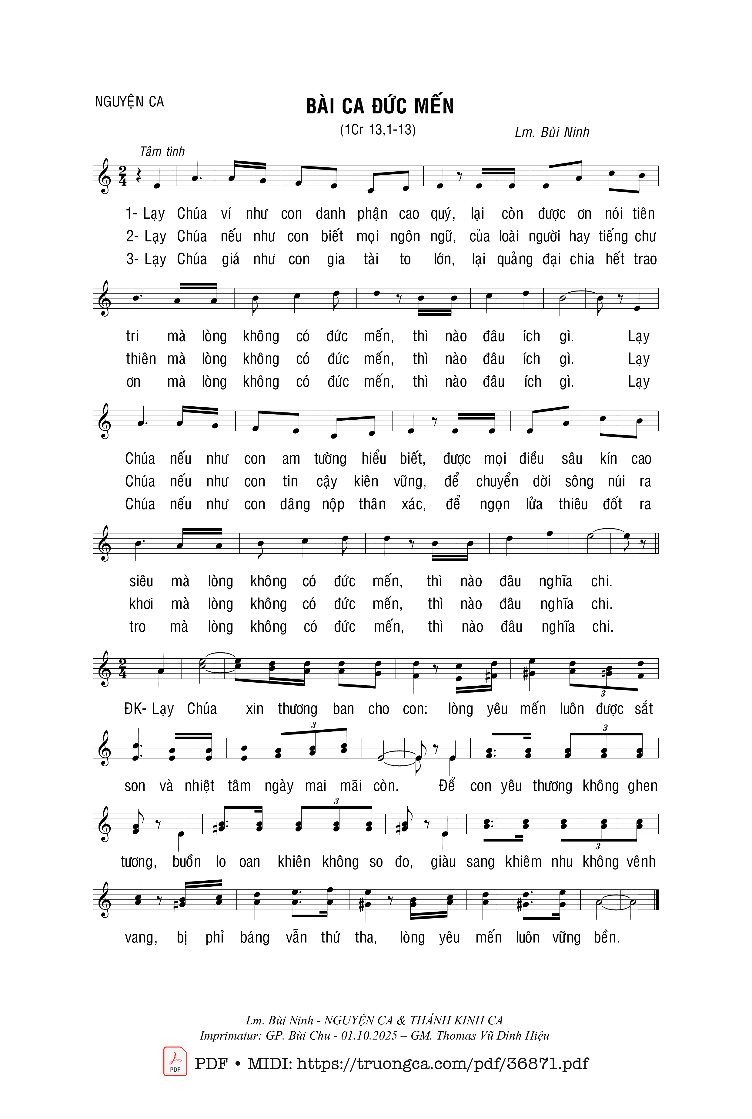 Page 1 of Sheet music PDF Bài Ca Đức Mến (1Cr 13) - Bùi Ninh