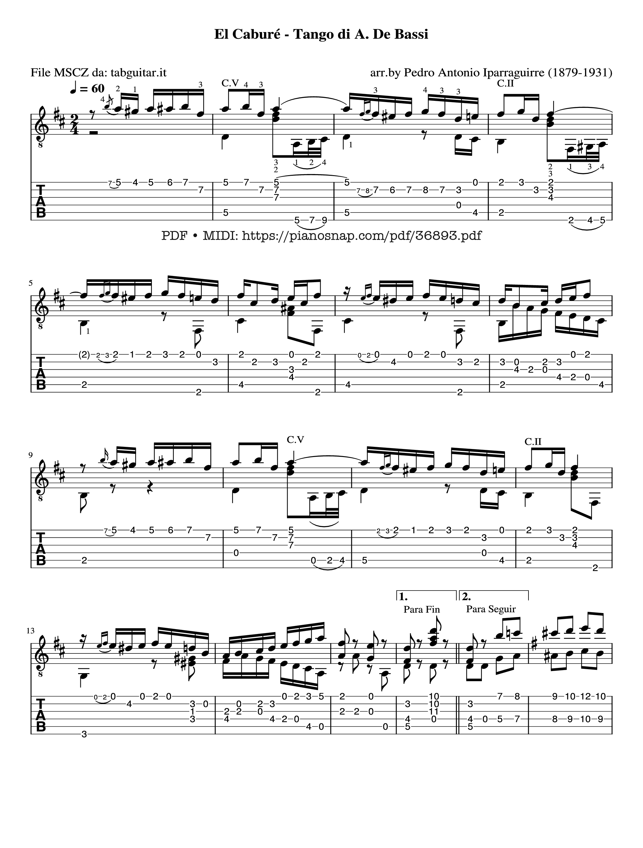 Page 1 of Sheet music PDF Tango di A. De Bassi Guitar TAB - Arr.by Pedro Antonio Iparraguirre (1879-1931