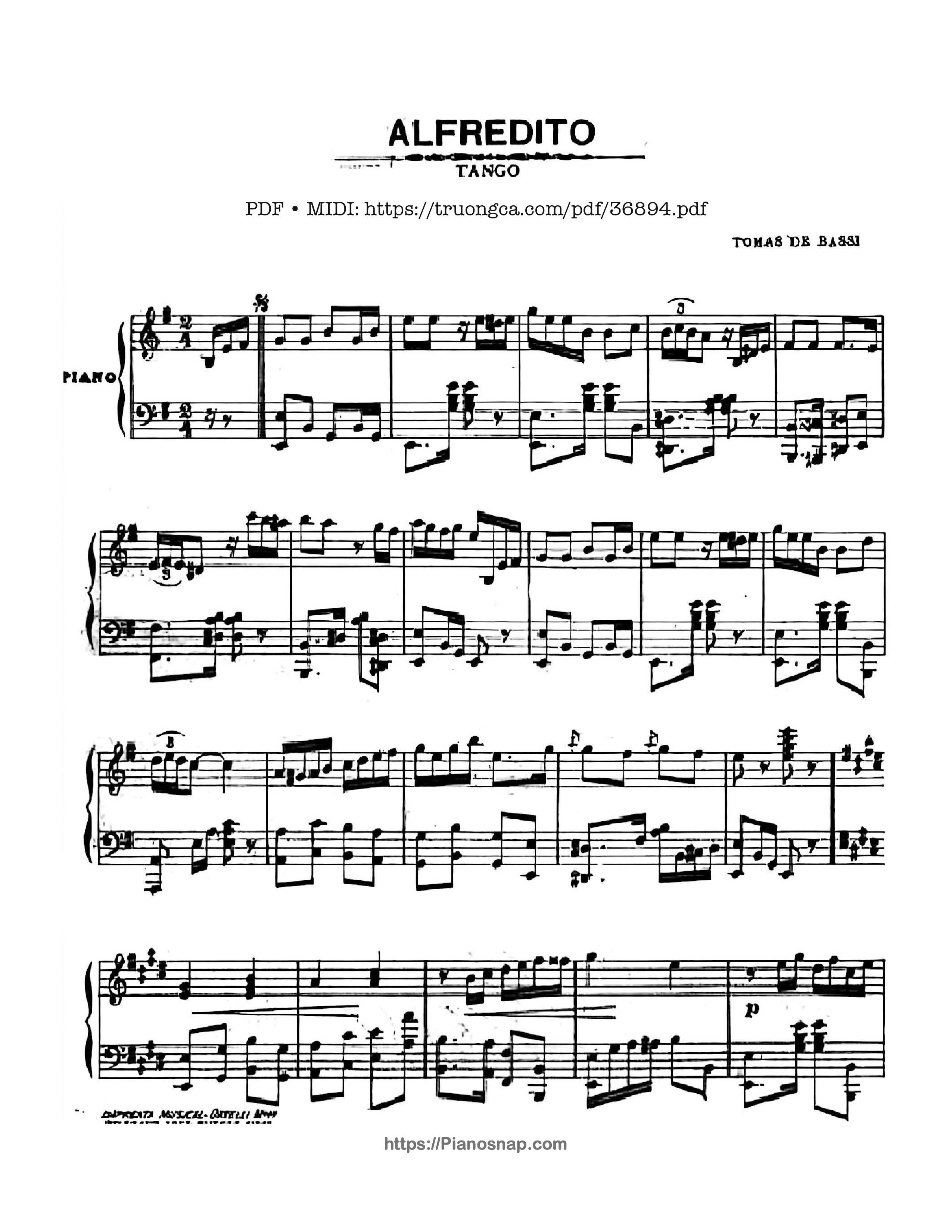 Page 1 of Sheet music PDF Alfredo Tango - Tomás De Bassi