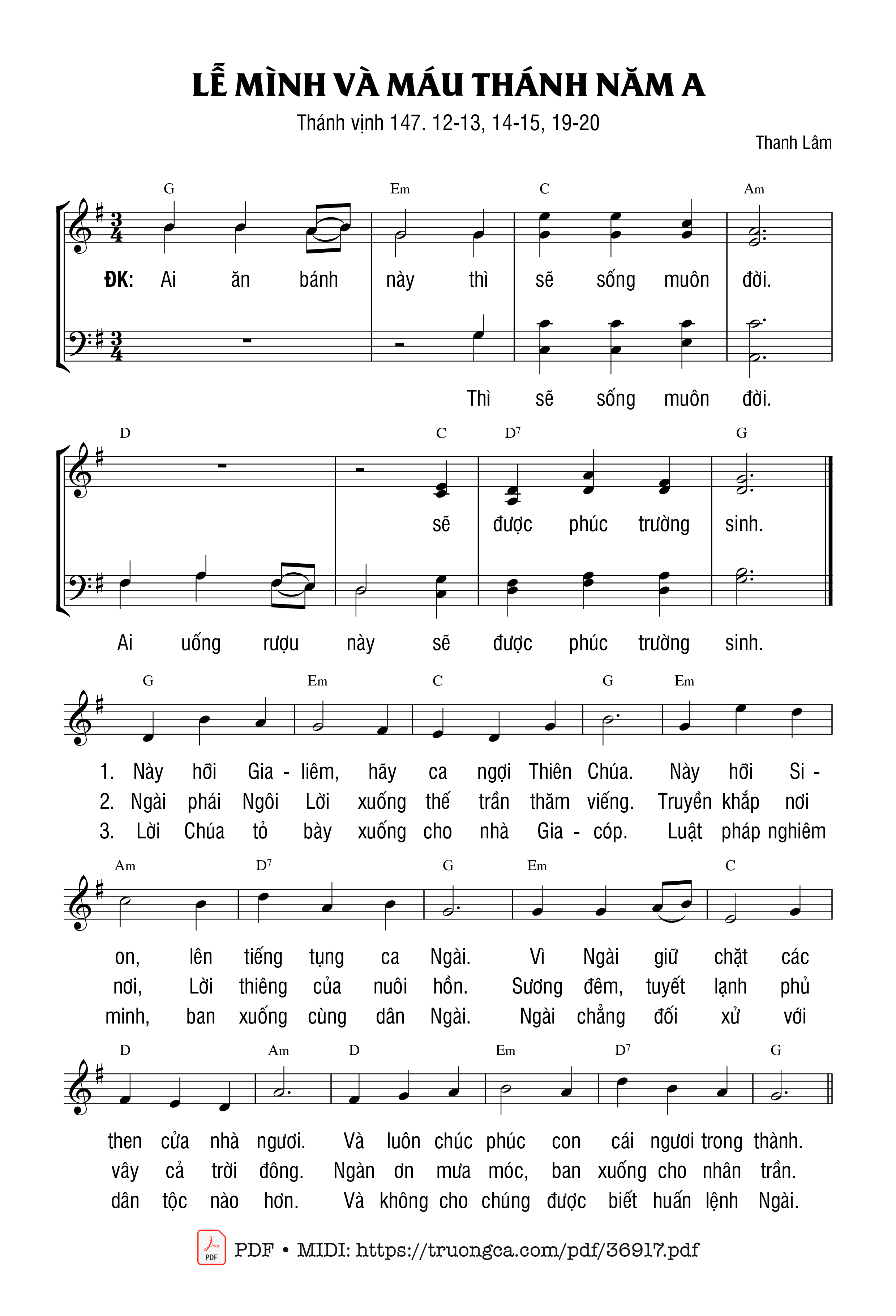 Page 1 of Sheet music PDF Thánh Vịnh 147, Lễ Mình Máu Thánh Năm A - Thanh Lâm